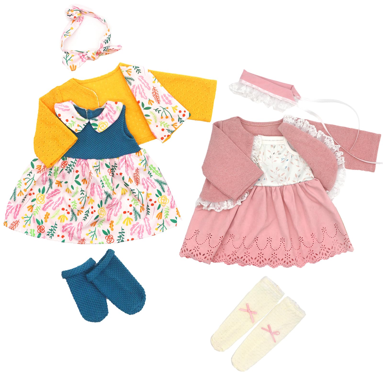 Doll Clothes for 18-20 Inches 43-50cm Baby Dolls, 2 packs Dress Outfits (Not Include Doll), Multicolored