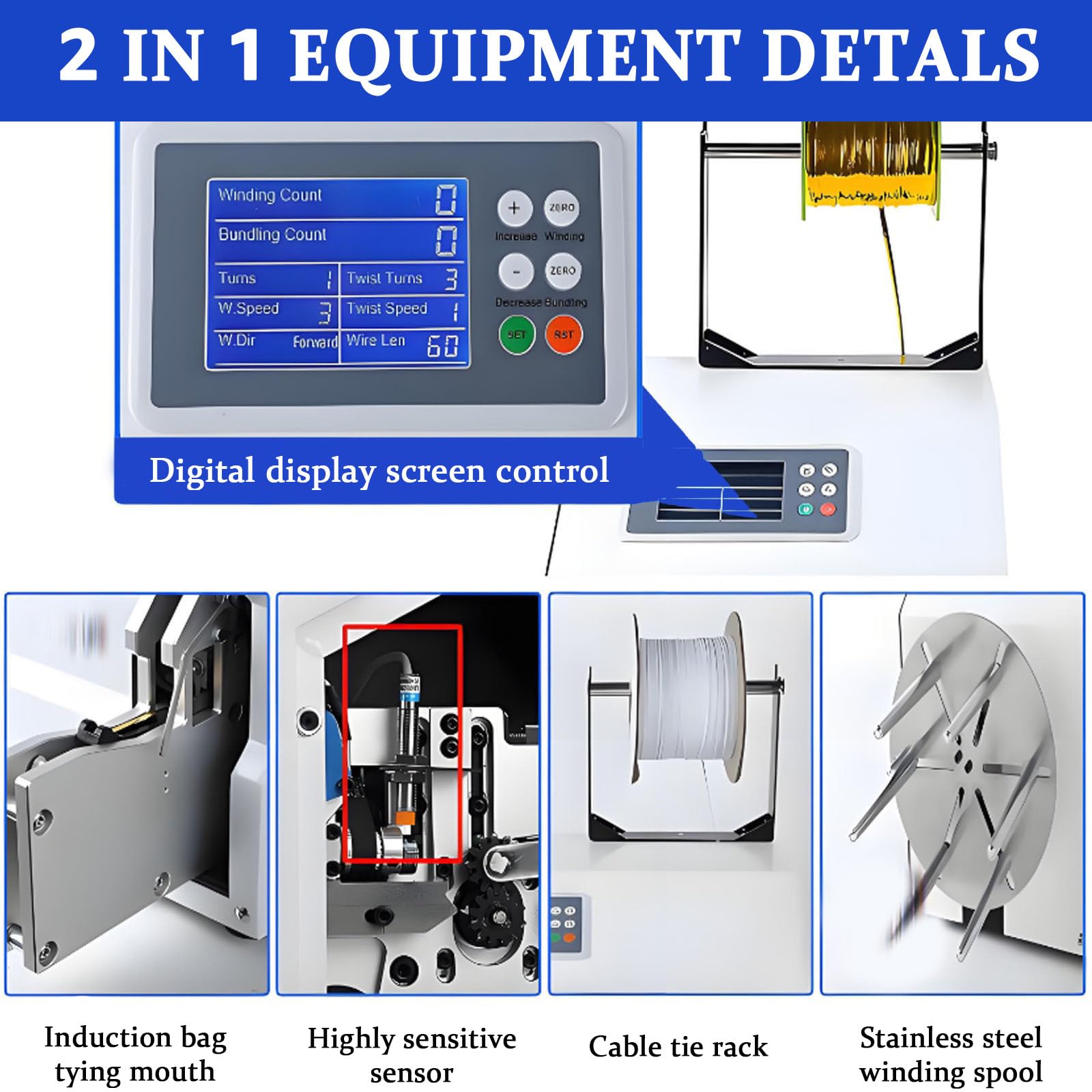 Urządzenie do Nawijania Kabli i Wiązarka do Torebek Spożywczych z Pedałem i Inteligentnymi Czujnikami dla Sklepów i DIY Projektów Desktop Machine+CableTie*20