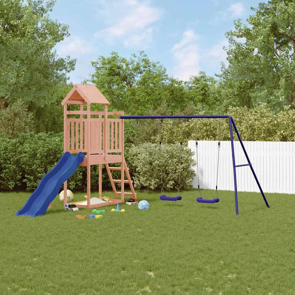 vidaXL Spielturm, Klettergerüst mit Rutsche Schaukel, Kinder Kletterturm mit Holzdach, Spiel-Zubehör für Garten, Holz Spielplatz, Massivholz Douglasie