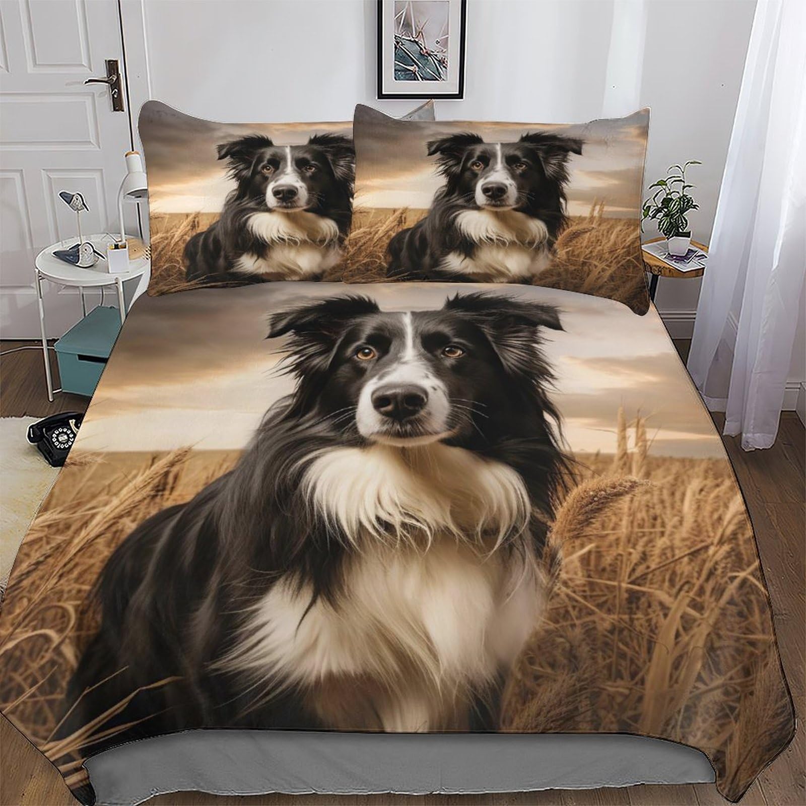 Dcccy Border Collie-1 Border Collie Duvet Cover Set Microfibre Soft Quilt Covers Easy Care Cover Bedding Sets With Pillowcase For Teen Adult Kids Double (200X200cm)