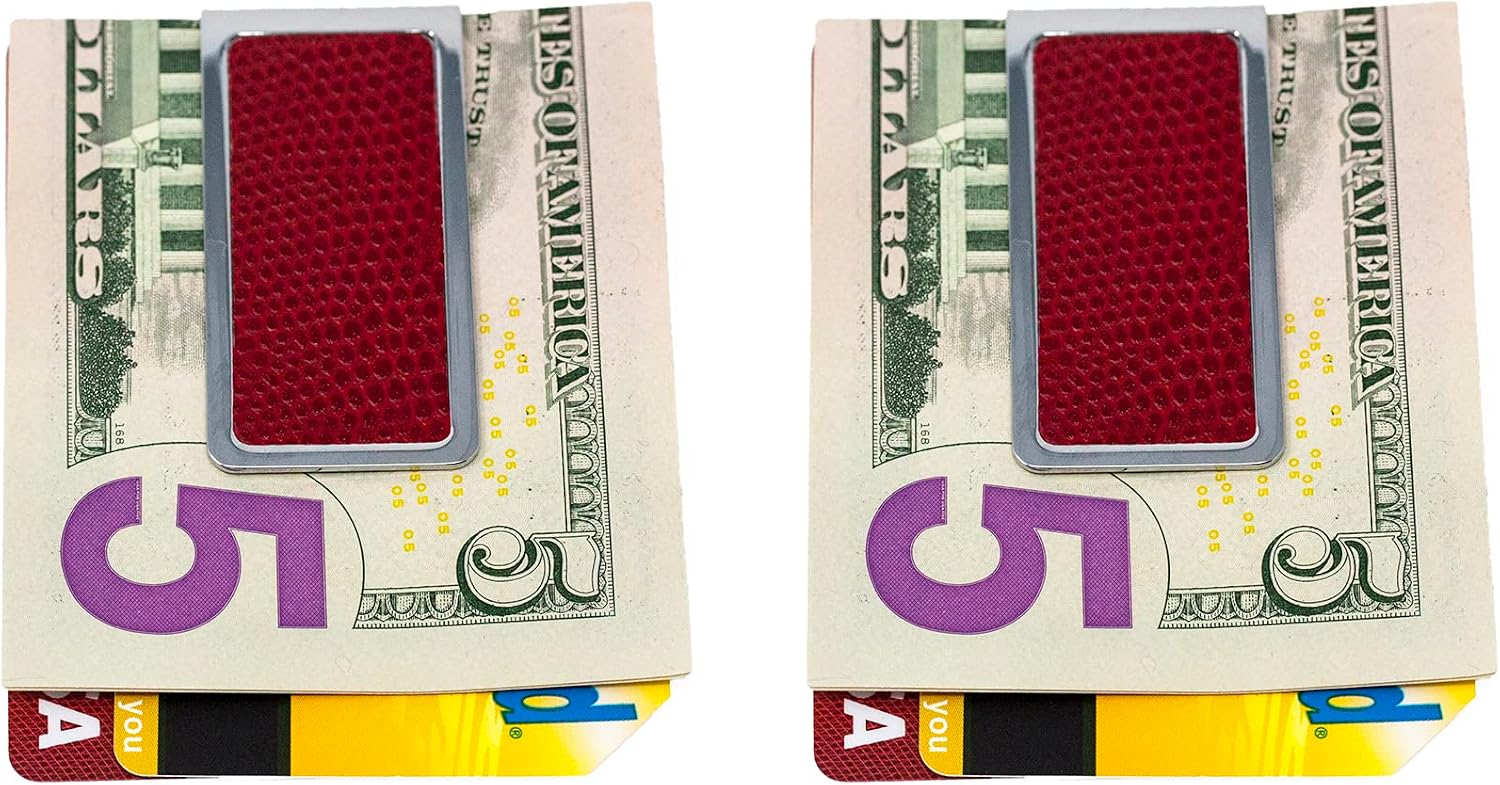 Stephanie Imports Set of 2 Chrome-Plated Stainless Steel Money Clip With Leather Insert