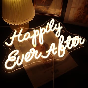 Led Happily Ever After Neon Sign USB Powered with Dimmer Switch Neon Decor Lights for Room Home Bar Art Wall Decor Wedding Party Wall Hanging Decoration Warm white
