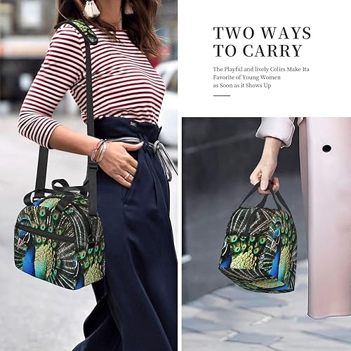 Miniatura 8 de Bolsa de almuerzo con aislamiento de pavo real para mujeres y hombres, reutilizable, a prueba de fugas, bolsa de almuerzo refrigerante portátil para