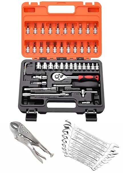 Digital Craft Multifunction Hand Tool Kit Car Ratchet Wrench Assembly Tool Household Repair Tools Automotive Set 46PC Socket Set,10