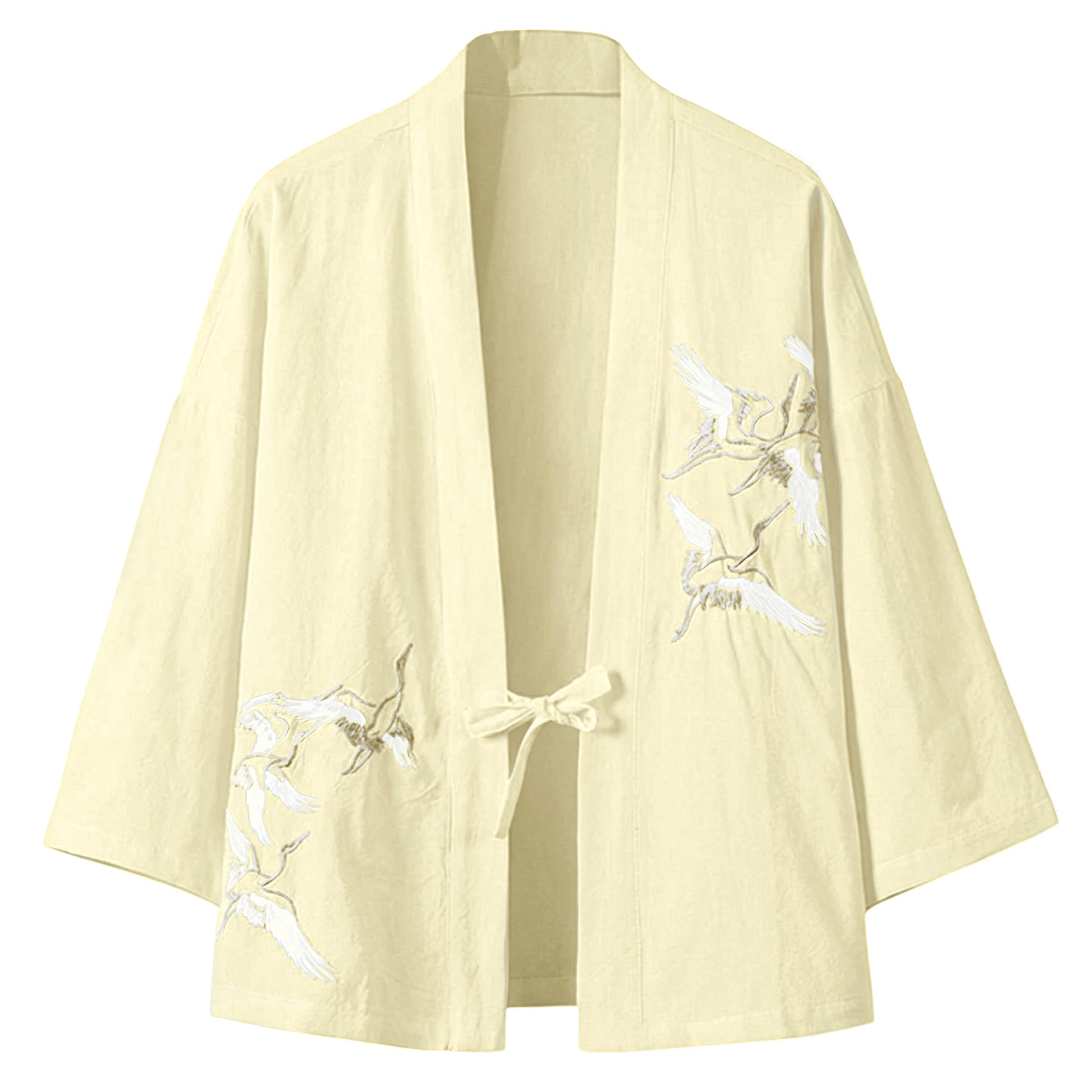 Mens Japanese Kimono Cardigan Cotton Linen Haori Fashion 3/4 Sleeve Yukata