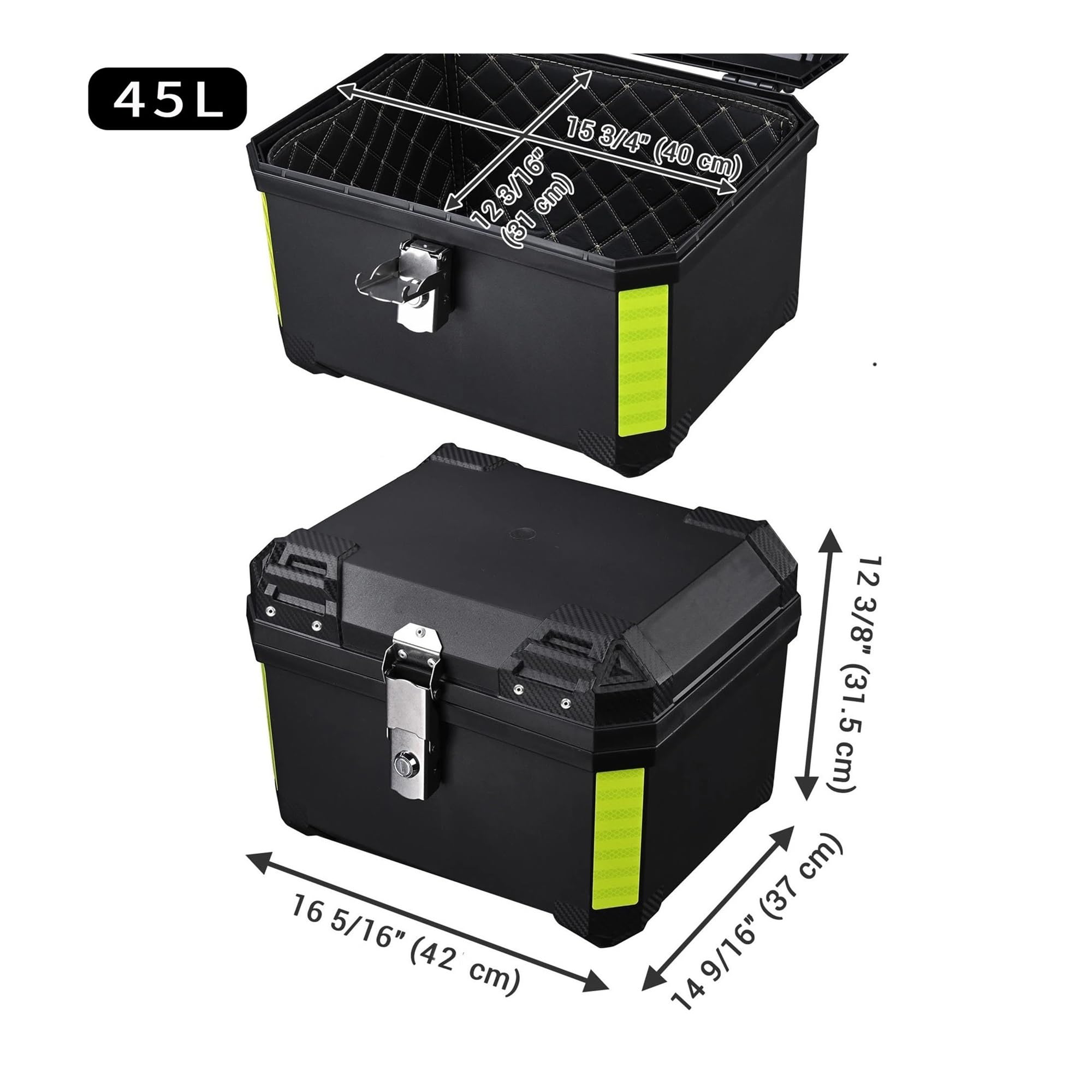 Sacoche De Selle De Moto Boîte Outils Étanche Universelle pour Bagages Arrière Moto Boîtier Supérieur ABS avec Serrure Sécurité Coffre Casque 45L 57L(PP-45L-BLACK)