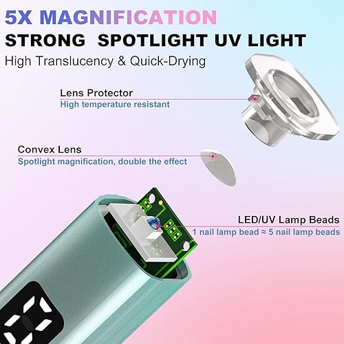 Miniatura 4 de Taladro de uñas eléctrico inalámbrico con lámpara de luz UV, lima de uñas eléctrica 14 en 1, pantalla LCD de 5 velocidades, kit de manicura y