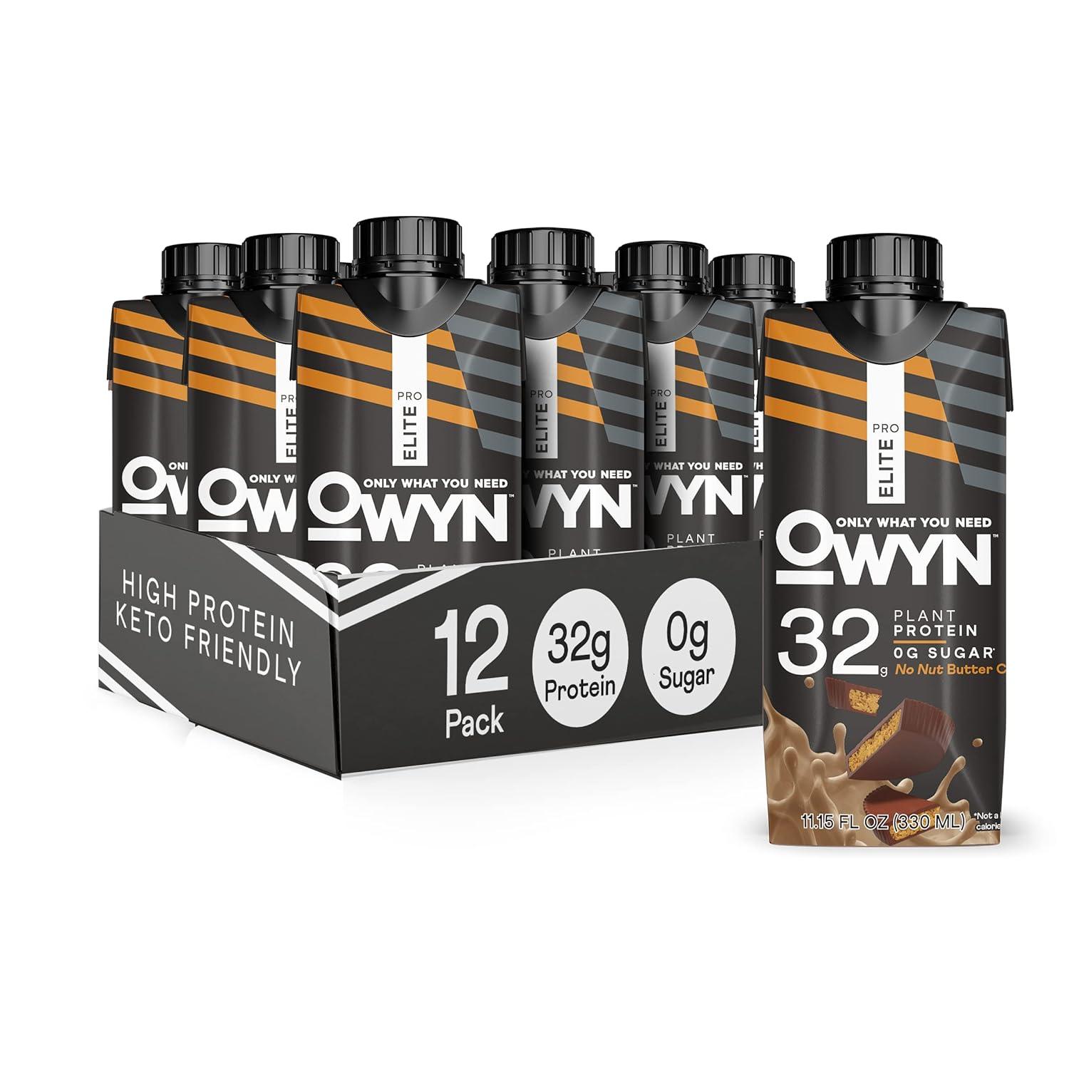 OWYN Pro Elite High Protein Keto Shake, Vanilla, 32g Vegan Protein, 9 Amino Acids, Omega-3, Prebiotics, Superfoods Greens, for Workout and Recovery, low carb snack, Zero Sugar (12 Pack)