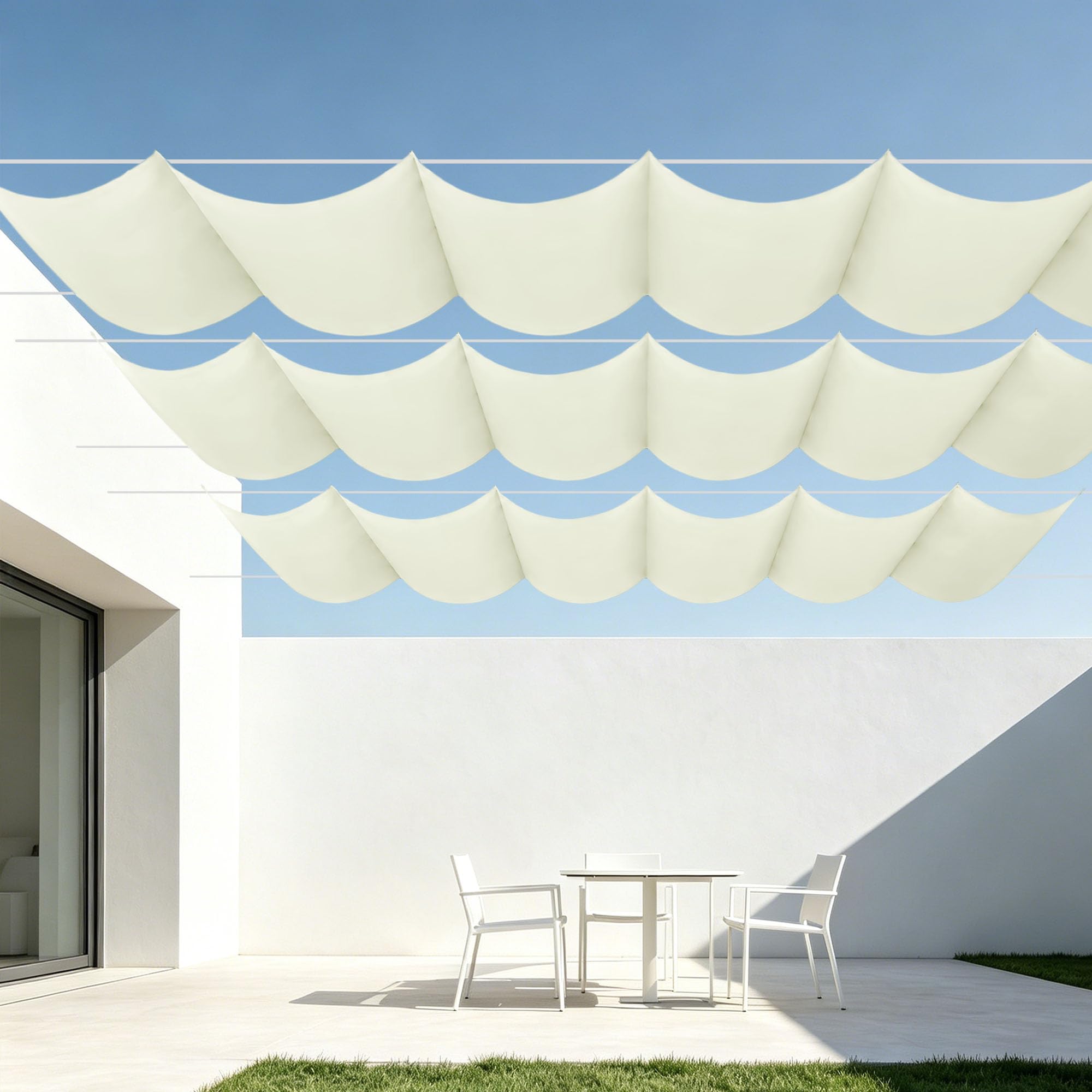 Toile ombrage rétractable contre la chaleur de la terrasse 9x3,8m