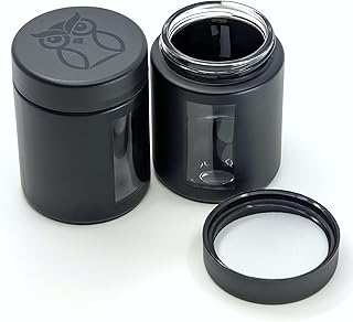 Smell Proof Containers (120mL), Jars with Airtight Lids for Herbs, Spices, Coffee and Tea, Air Tight Glass Storage Jars with UV Protection Glass, (Set of 2) (Matte Black)