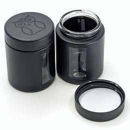 Treehouse Smell Proof Containers (120mL), Jars with Airtight Lids for Herbs, Spices, Coffee and Tea, Air Tight Glass Storage Jars with UV Protection Glass, (Set of 2) (Matte Black)