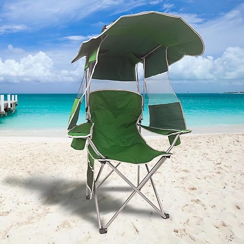 Miniatura 1 de PLKO Camping Chairs with Canopy, Portable Quad Lawn Chair for Adults, Folding Recliner Chair with Cup Holder Outdoor Events and Shade- Support 330
