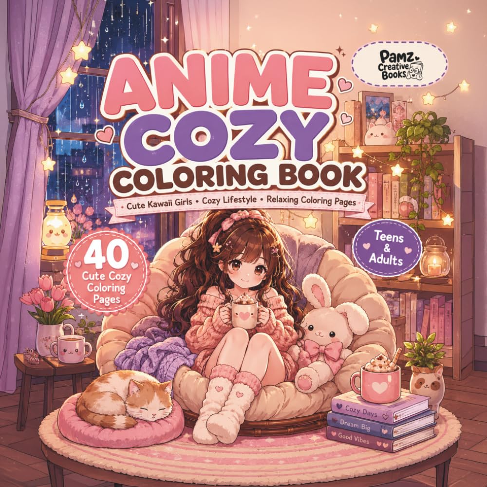 Anime Cozy Coloring Book: Cute Kawaii Girls and Relaxing Cozy Scenes for Teens and Adults | Stress Relief Coloring Pages for Anime Lovers and Cozy ... Pages Featuring Cozy Moments, Self-Care Vibes