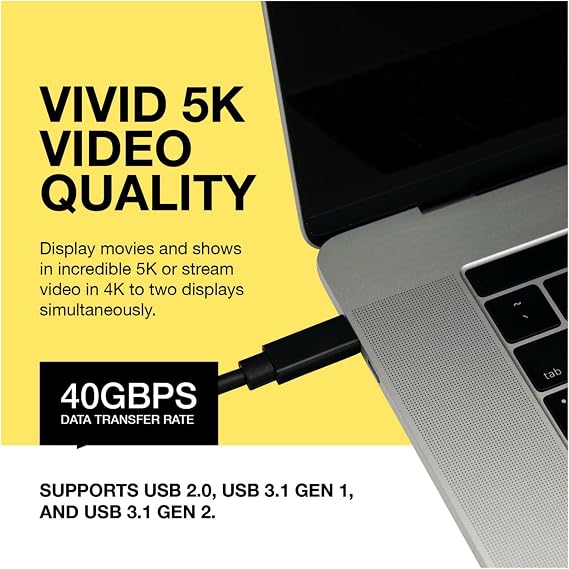 Koah Pro Thunderbolt 3 40 Gbps USB-C Cable - Supports 100W Charging, 0.8m