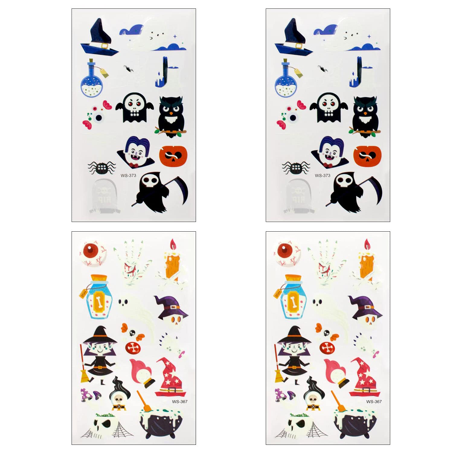 AMONENZ 4 Pcs Temporary Tattoos Set, Halloween Luminous Tattoo Stickers, Waterproof and Durable Tattoo Stickers for Party Favors Decoration Supplies Halloween Carnival