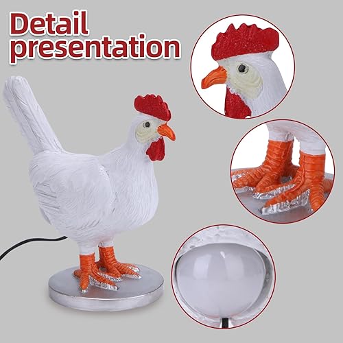 Miniatura 3 de Luz nocturna LED de huevo de gallina, lámpara de mesa de pollo de resina realista con USB, luz cálida para Pascua, Navidad, regalo de cumpleaños