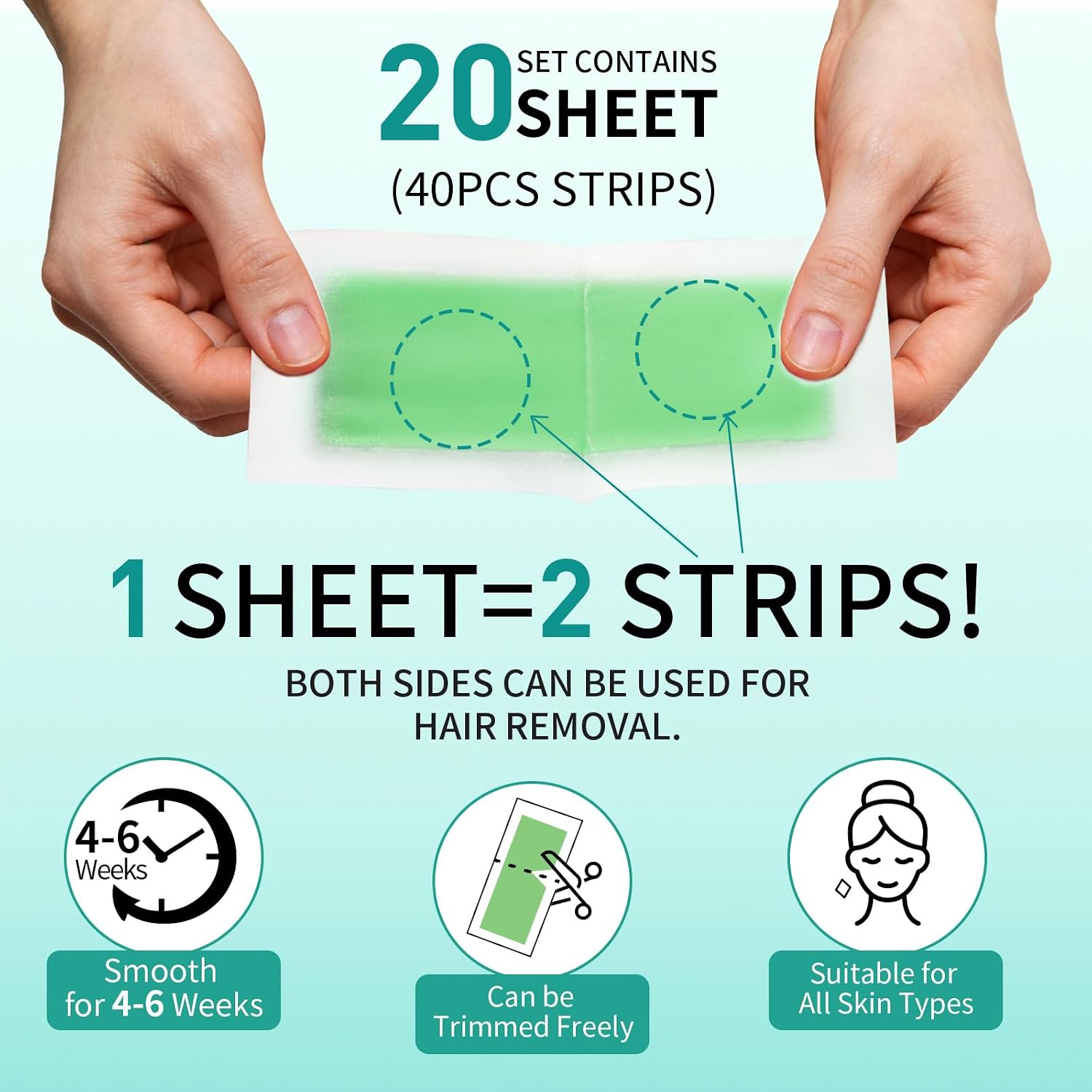 Wax Strips, 40 Pcs Wax Strips For Face & Body, Waxing Strips For Hair Removal At Home For Facial, Arms, Legs, Underarms, Bikini, Back, Women And Men (40*Big，4*Oil Wipes)