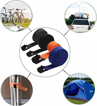 Germe kayışı, bağlama kayışı, sabitleme kayışı, 4 adet, 200 kg'a kadar taşıyabilir, 4'lü paket, ayarlanabilir kayış, bisiklet, el arabası, motosiklet, bavul, römork bağlantısı, siyah, 2 m