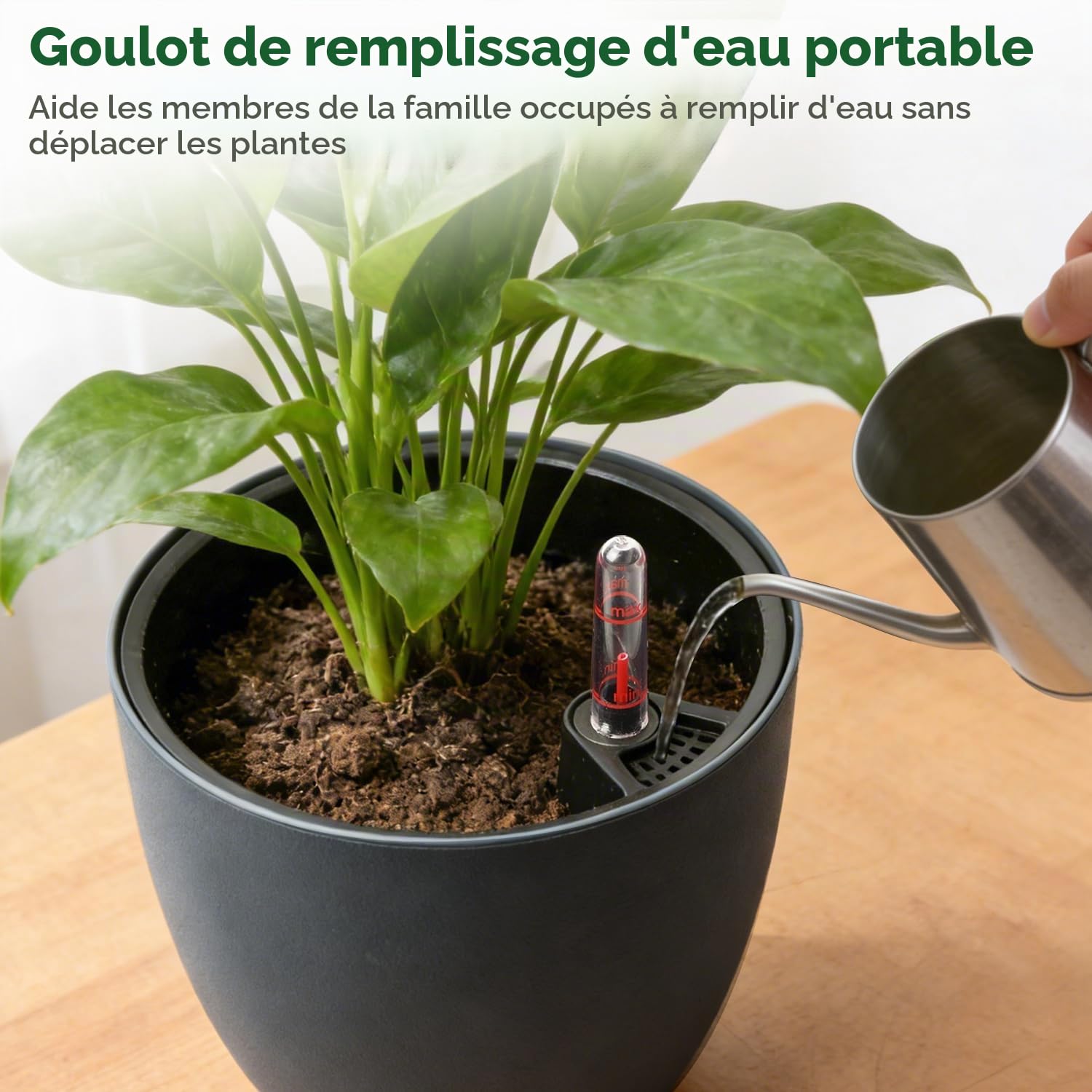T4U Lot de 2 Pots Auto-Arrosants 17,5 cm avec Indicateur d’Eau, Pot de Fleur Interieur pour Débutants et Personnes Occupées, Pot de Fleur pour Lierre et Pothos, Usage Intérieur et Extérieur (Gris)