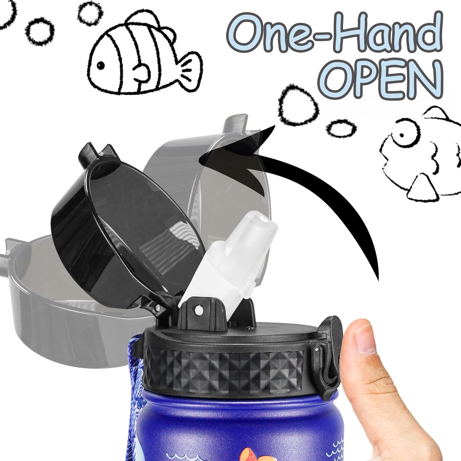 GOPPUS Kids Water Bottle (Straw Lid) - 18 Oz Stainless Steel Travel Bottle, Double Wall Vacuum Leak Proof Kids Cup for School Boys Girls,Under the Sea - Image 4