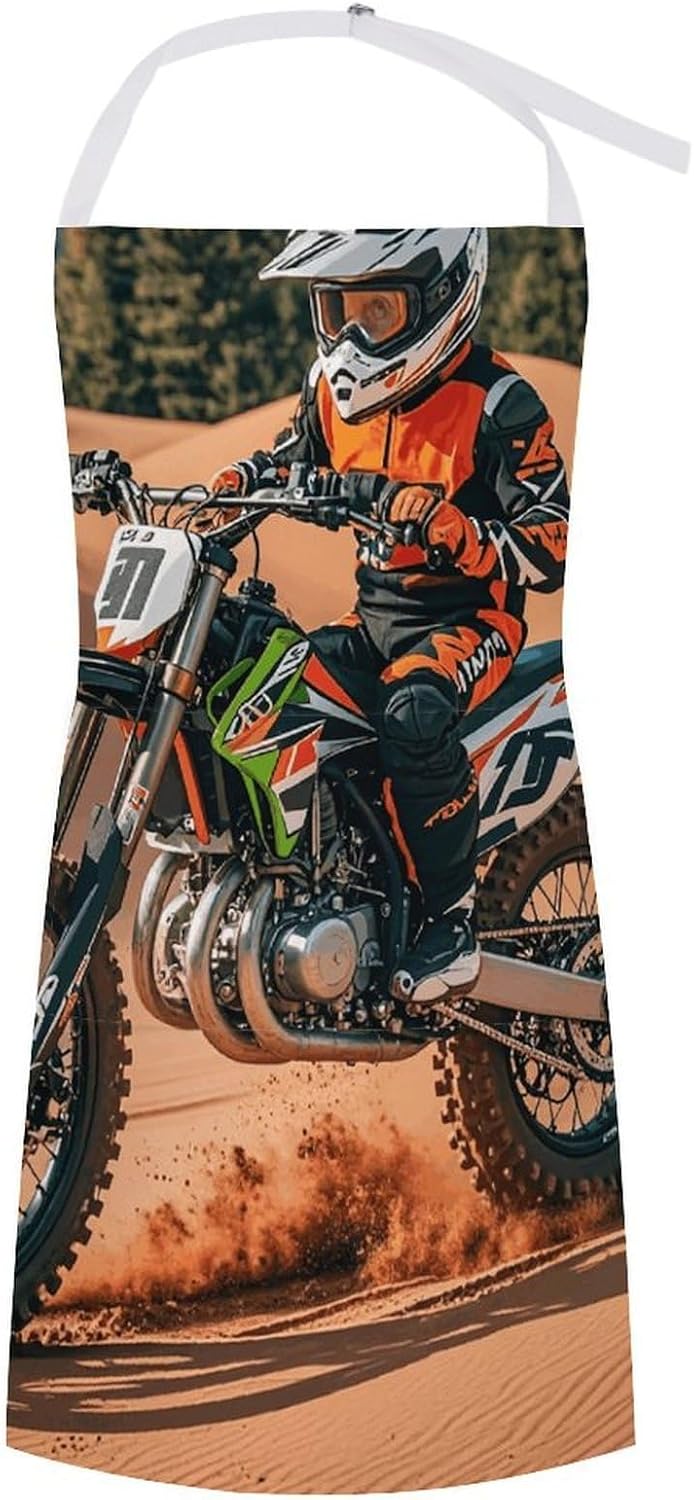 Limited Sport Motocross Chef Aprons with Pockets Personalized Adjustable Bib Apron for Men Women Fashion Waterproof Cooking Aprons Cute Funny Kitchen Apron for Work Home&Gift
