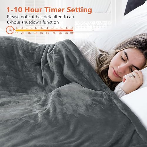 Miniatura 5 de Manta térmica tamaño individual, manta eléctrica con franela suave de doble capa, 6 niveles de calefacción y temporizador ajustable de 1 a 10 horas,