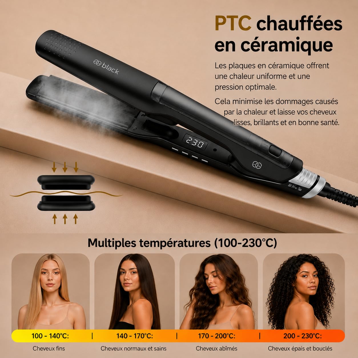 Golden Goods Steampod Pro Lisseur Cheveux Vapeur 230ºC Céramique Ionique