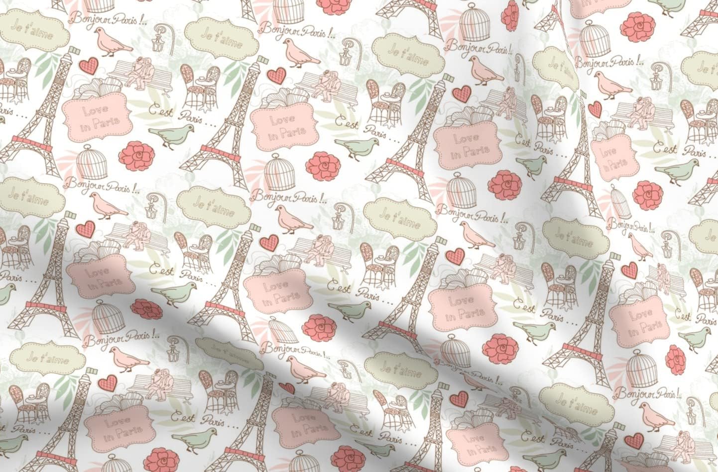 Spoonflower Fabric - Love Paris Travel Spring Printed on Upholstery Velvet Fabric Fat Quarter - Upholstery Home Decor Bottomweight Apparel