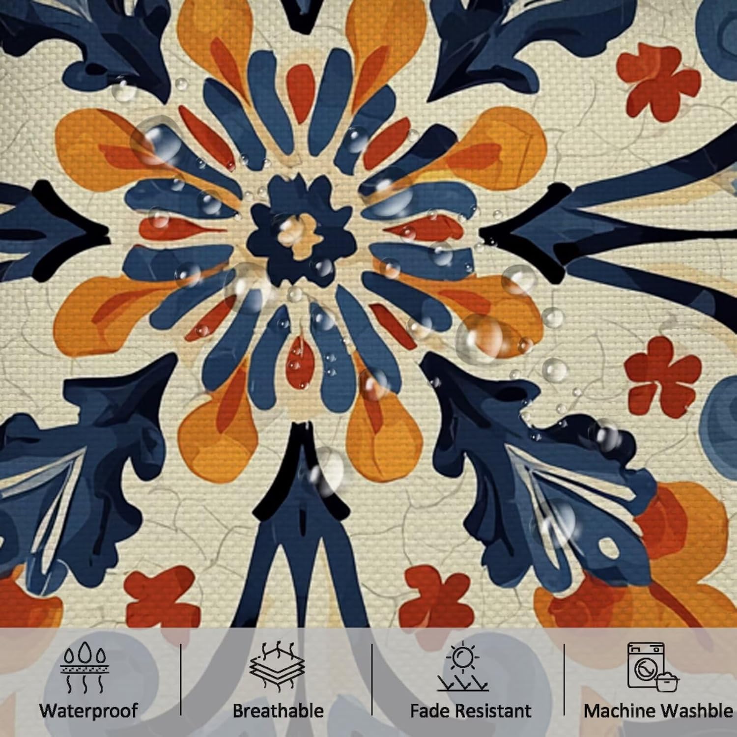 Outdoor Pillow Covers 16x16 Inch, Set of 4 Waterproof Outdoor Throw Pillow Covers, Decorative Square Color Linen Cushion Cases, Ethno Pillowcases for Patio Funiture Garden Tent Balcony Couch Sofa, E-8