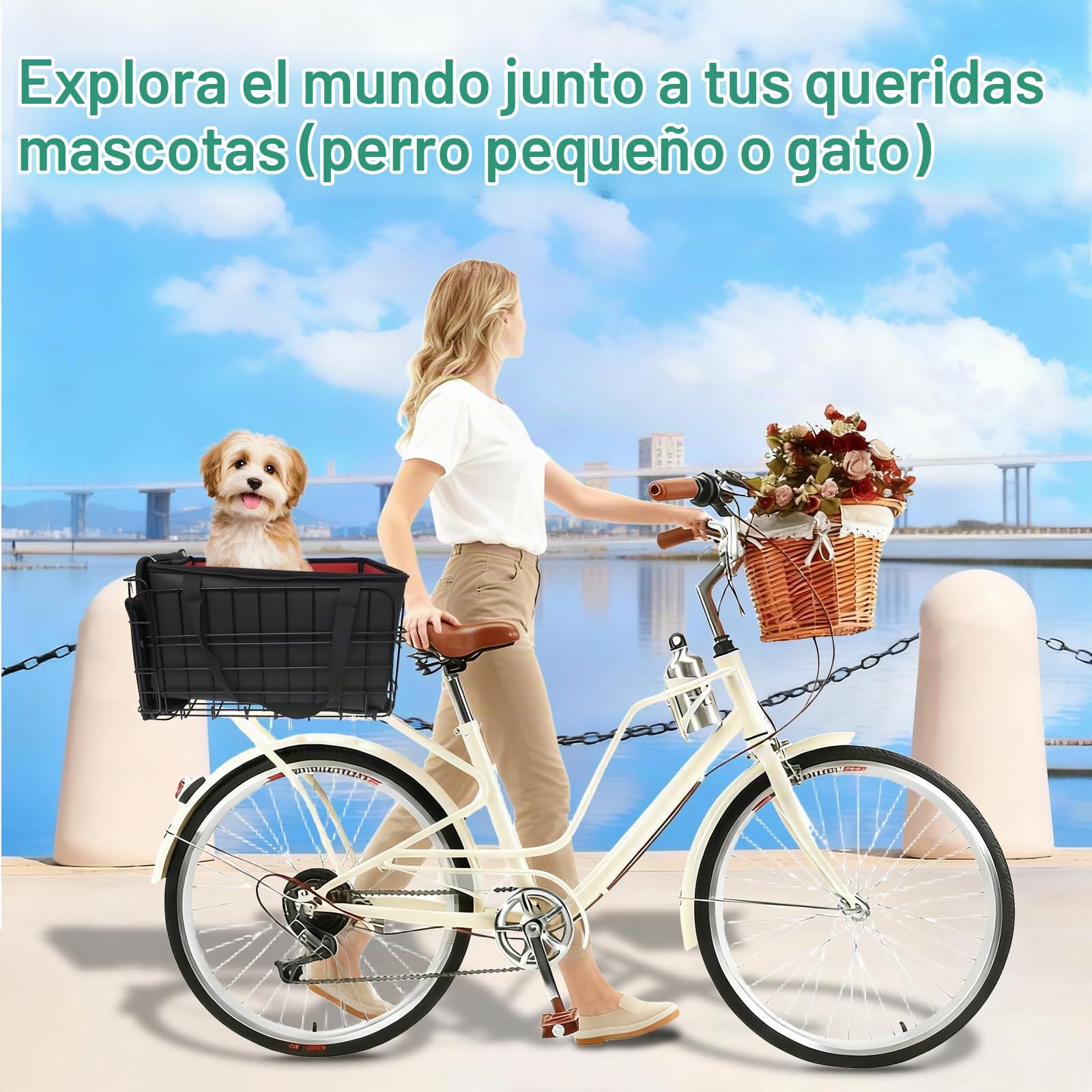 Cesta Trasera Bicicleta de Metal con Bolsillo Interior, Cesta Portaequipajes Universal para Compra Viaje Transporte de Mascotas y Alimentos, Compatible con Bicicletas y Bicicletas Eléctricas