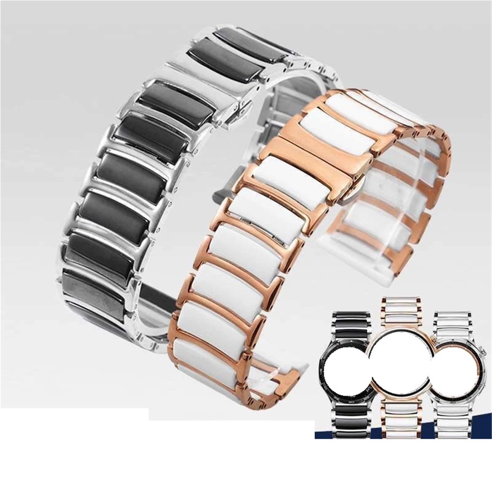 I Cinturini in Acciaio e Ceramica Sono Adatti per smartwatch, Orologi al Quarzo e la Maggior Parte degli Orologi da Uomo e da Donna (Argento e Bianco 16 mm)