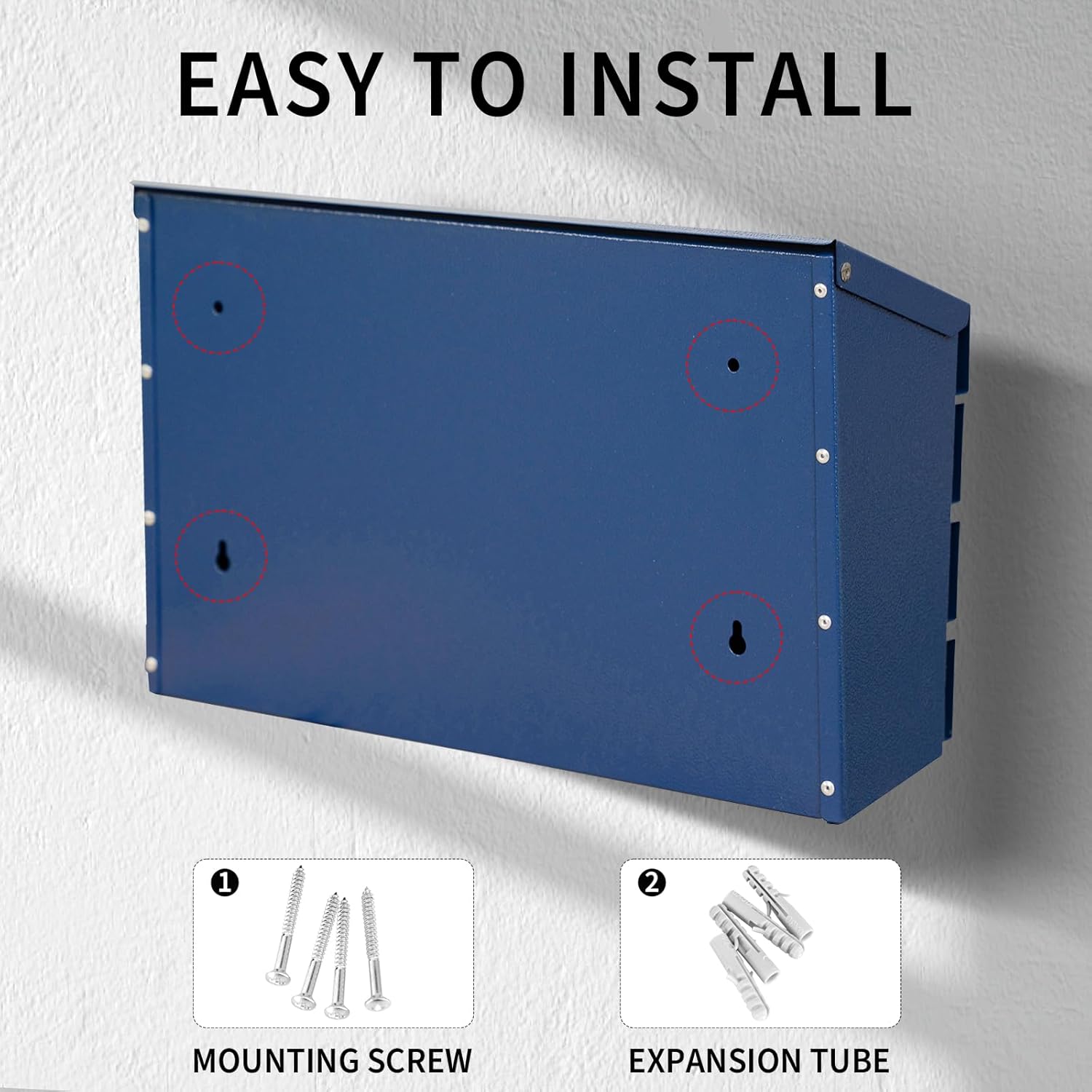 Wall Mount Mailbox for House Outside, Large Capacity Mailbox Drop Box, Galvanized Steel and Rust-Proof Metal Post Box, 15.74"x9.84"x4.33", Blue, MD065