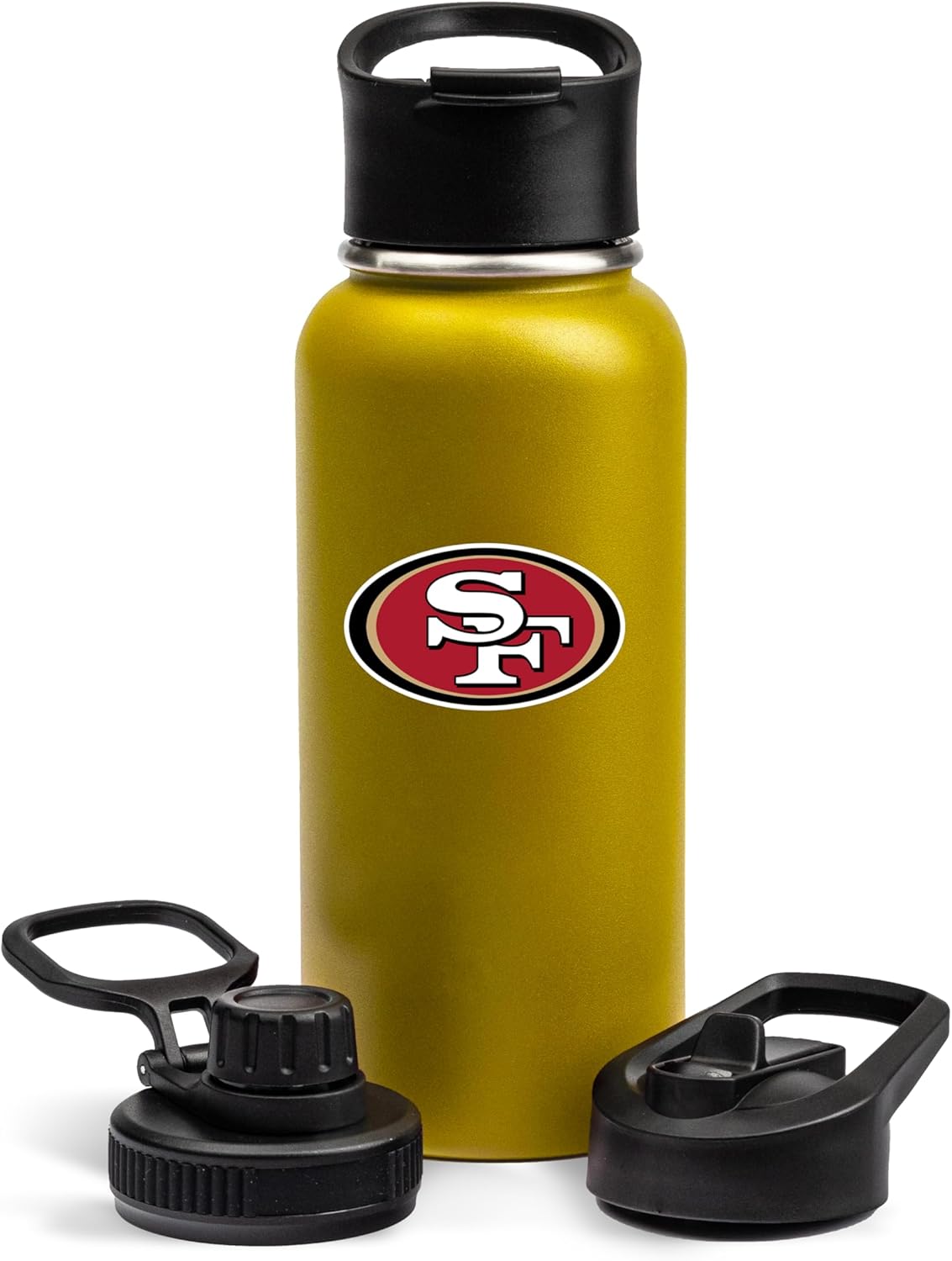 The Memory Company Officially Licensed NFL 32oz Stainless Steel Water Bottle - Double Wall Vacuum Insulated Sports Bottle, Leak-Proof 3-Lid Set, BPA-Free Hydration for Game Day & Everyday Use