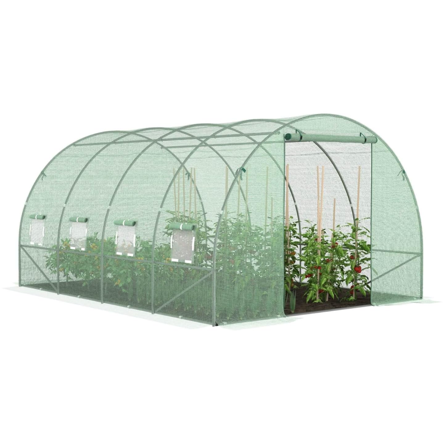 IDMarket - Serra da giardino a tunnel da 12 m², 4 x 3 x 2 m, in acciaio zincato + telo anti-UV con porta e finestre ZEBRA verde