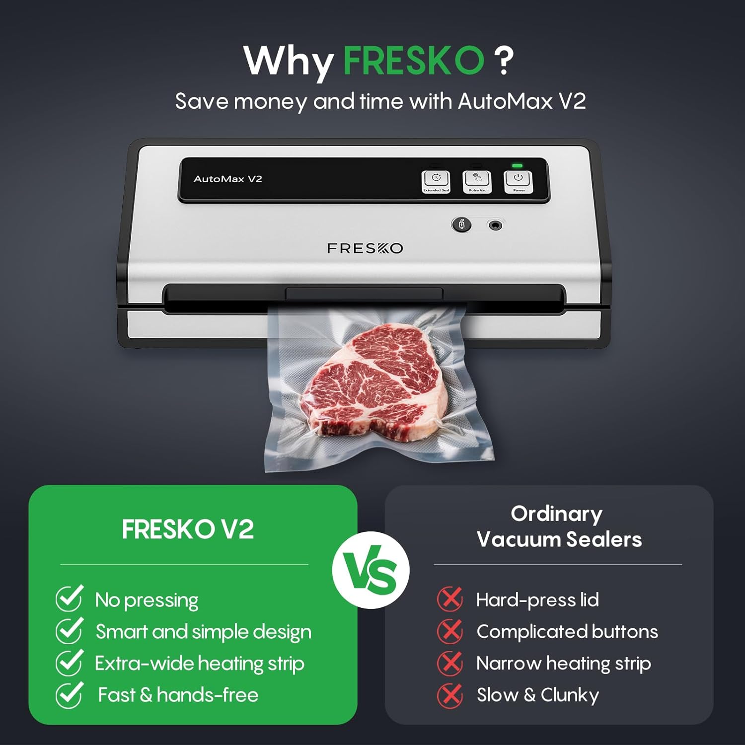 FRESKO Vacuum Sealer Machine with Automatic Bag Detection, Double Heat Seal, Compact Food Sealer, Easy to Use, Starter Kit - Image 6