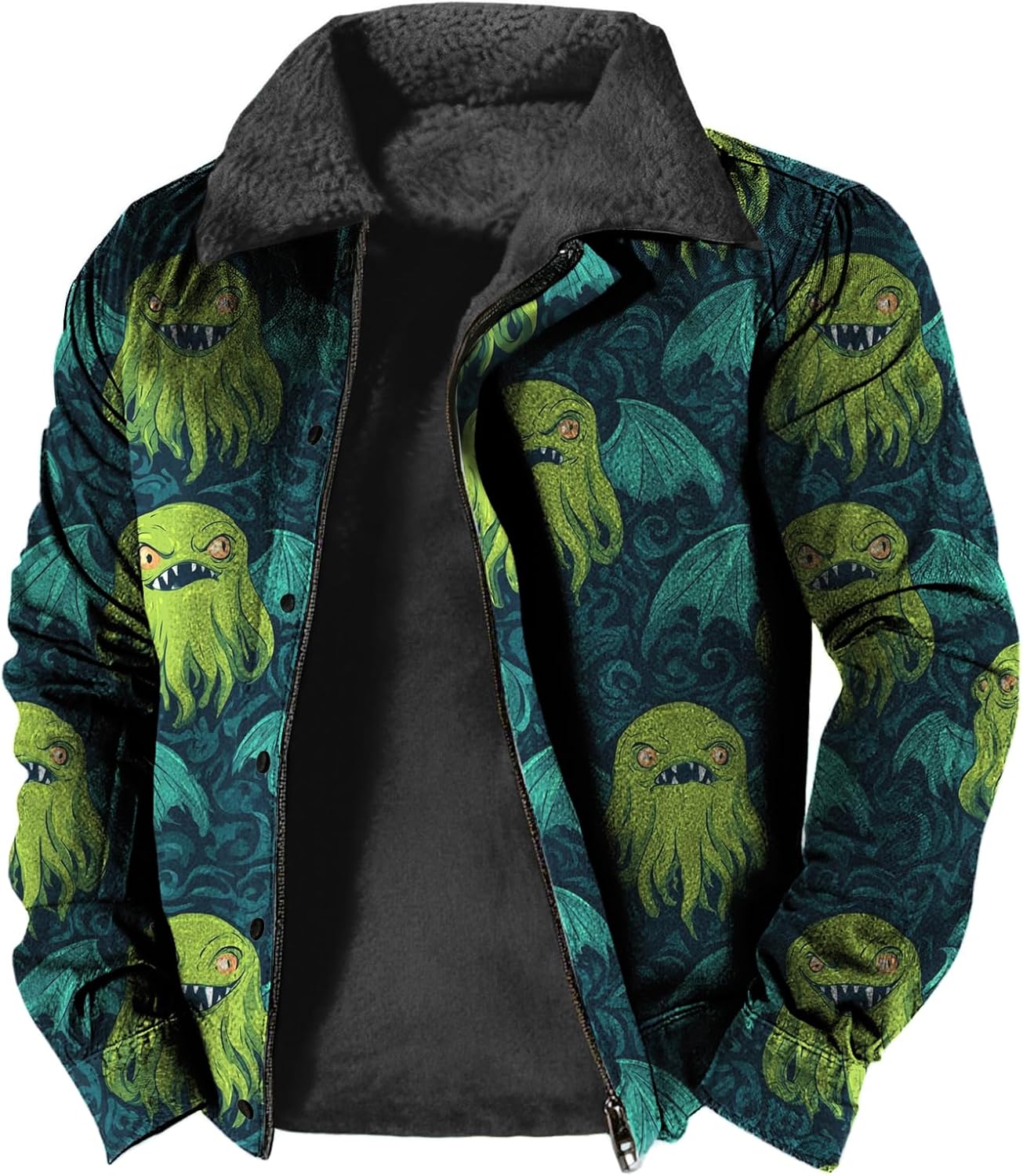 Western Aztec Jacket for Men Warm Sherpa Lined Winter Coat Full Zipper Graphic Print Fleece Lapel Outwear