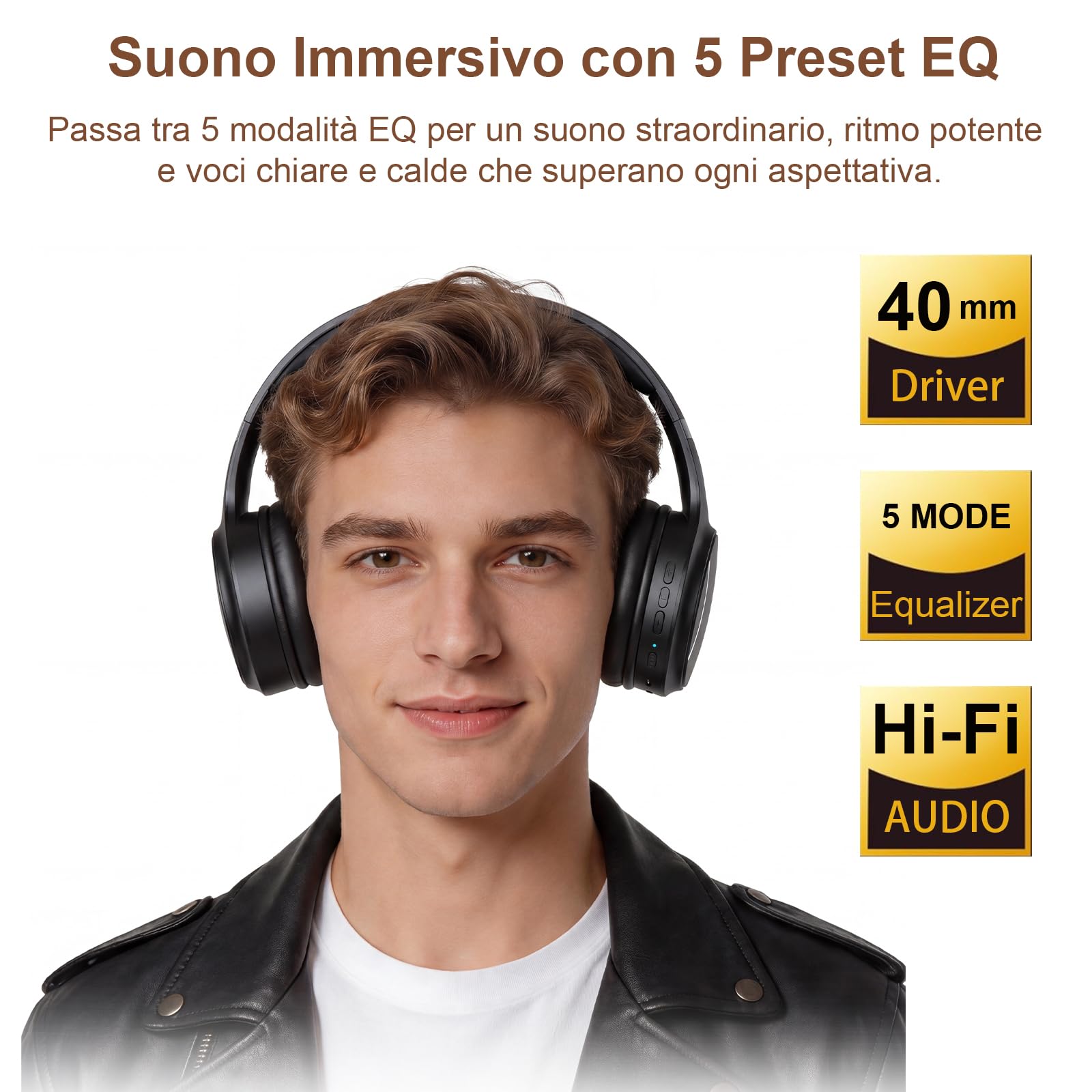 Cuffie Wireless per Guardare la TV, Doppia Modalità Bluetooth e 2.4G con Trasmettitore, Bassa Latenza 5 Preset EQ, Microfono Integrato per Dialogo Chiaro, Compatibile con Uscite Ottiche/Coassiali/AUX