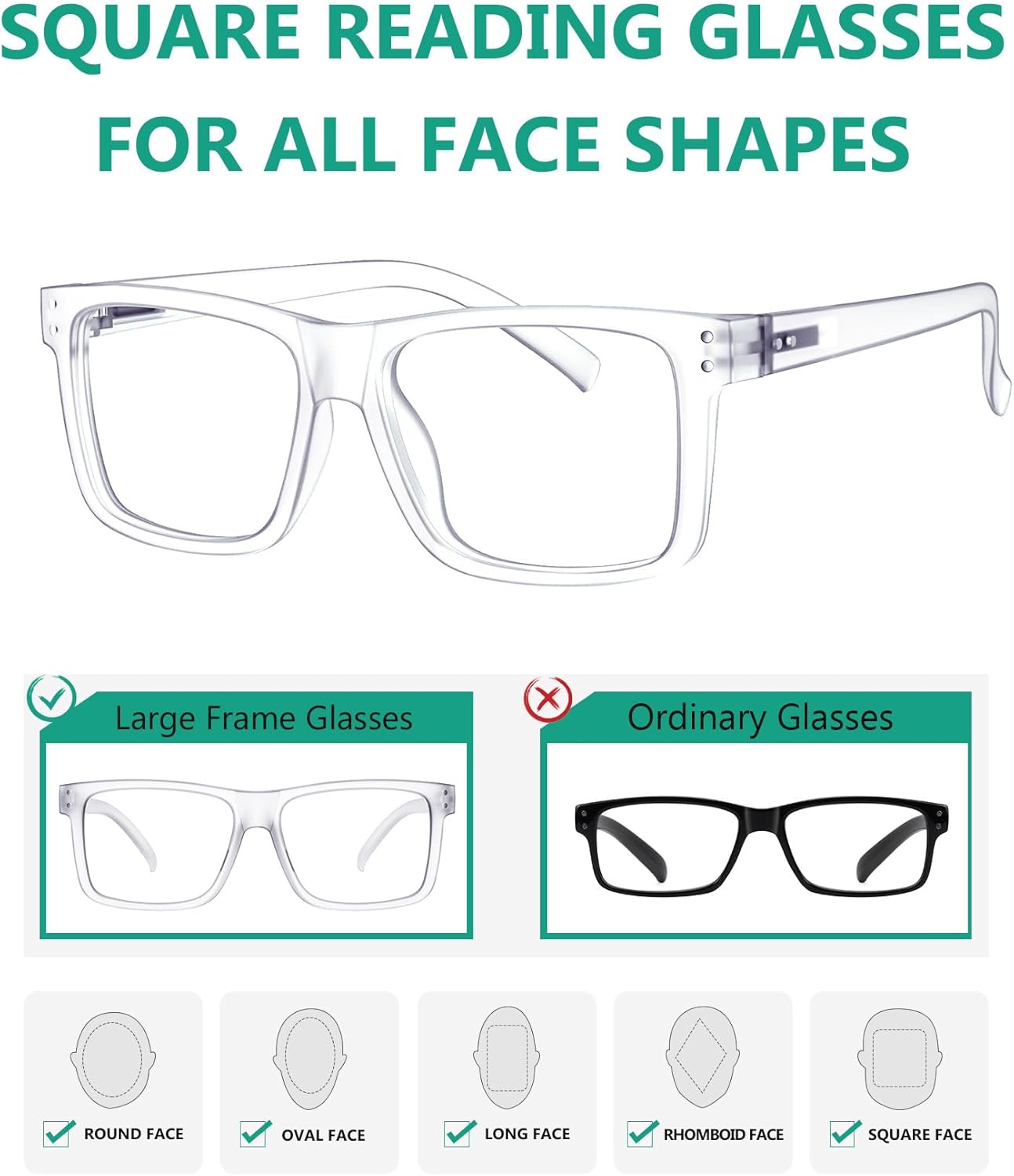 Eyekepper Oversized Reading Glasses Square Large Frame Readers for Men and Women - Image 4