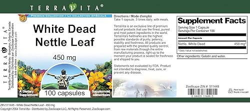 Miniatura 4 de TerraVita Hoja de ortiga blanca muerta - 450 mg (100 cápsulas, ZIN 511448) - Paquete de 3