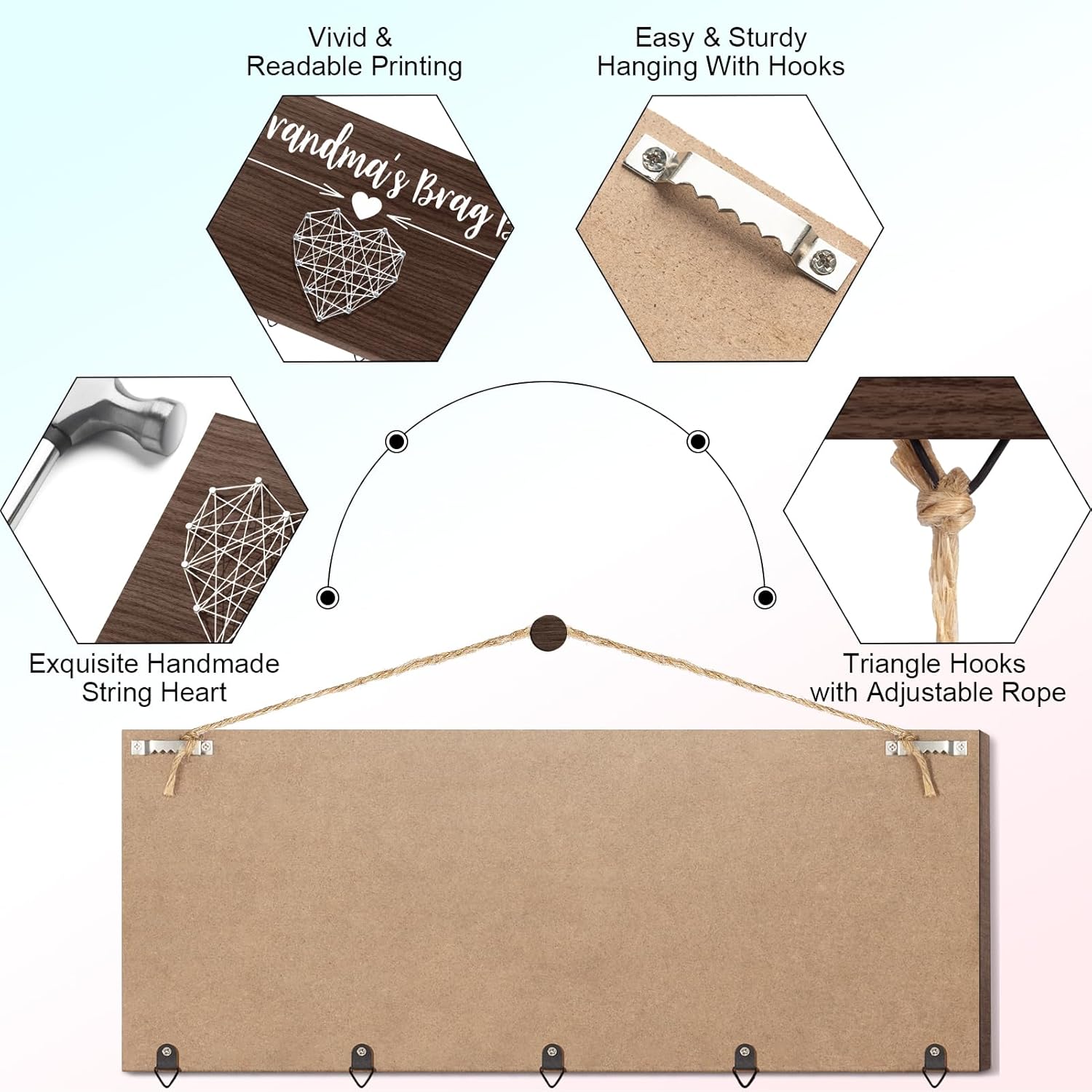 Great Grandma's Brag Board Christmas Great Grandma Gifts Picture Frame, Birthday Gifts for Great-Grandma from Grandchildren, Best Great-Grandmother Photo Holder Nana Gift Hanging Christmas Card Holder - Image 6