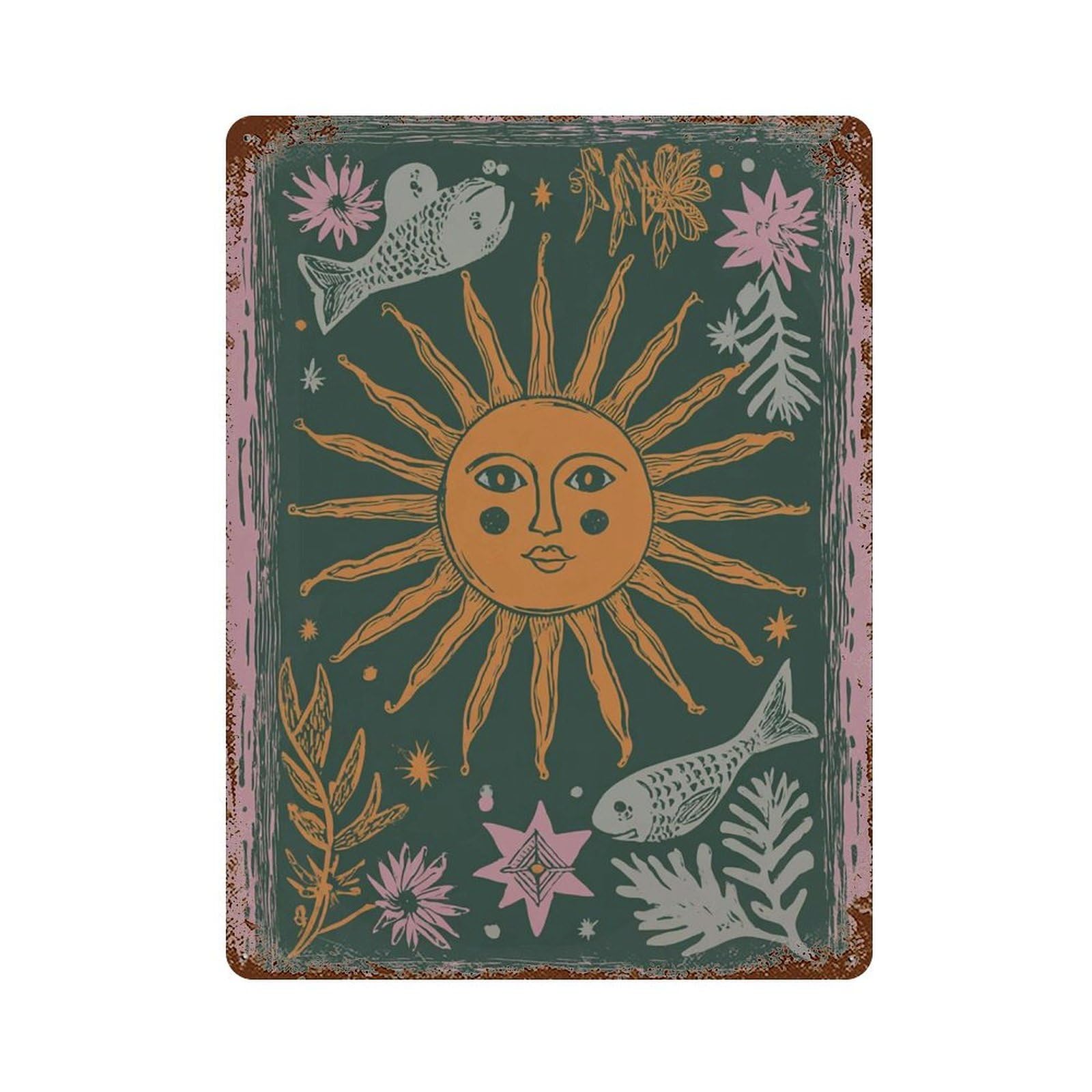 xiaoxiaoshen Sun And Moon Boho Celestial Mystical Folk Astrology Cosmic Spiritual Work Wall Decor Art Metal Tin Poster Modern Home Decor Art Home Bar Shop Decorations Vintage Sign 40x30cm
