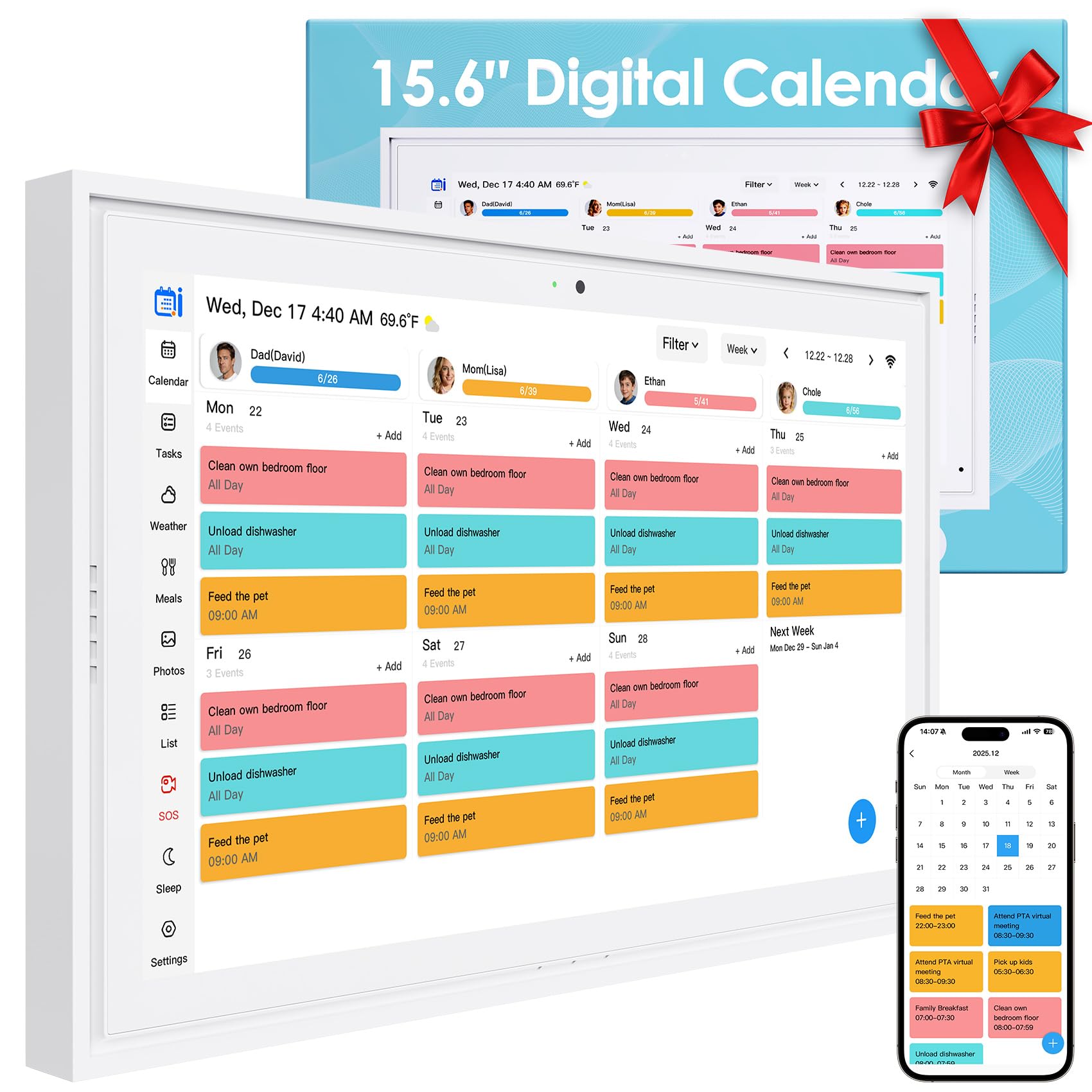 Photo 1 of 15.6" Electronic Wall Calendar & Digital Family Planner, 2K Smart Touchscreen Display with Video Call, Chore Chart & Shared Family Schedule, 4+64GB, Wall or Desk Mount, Interactive Calendar Organizer