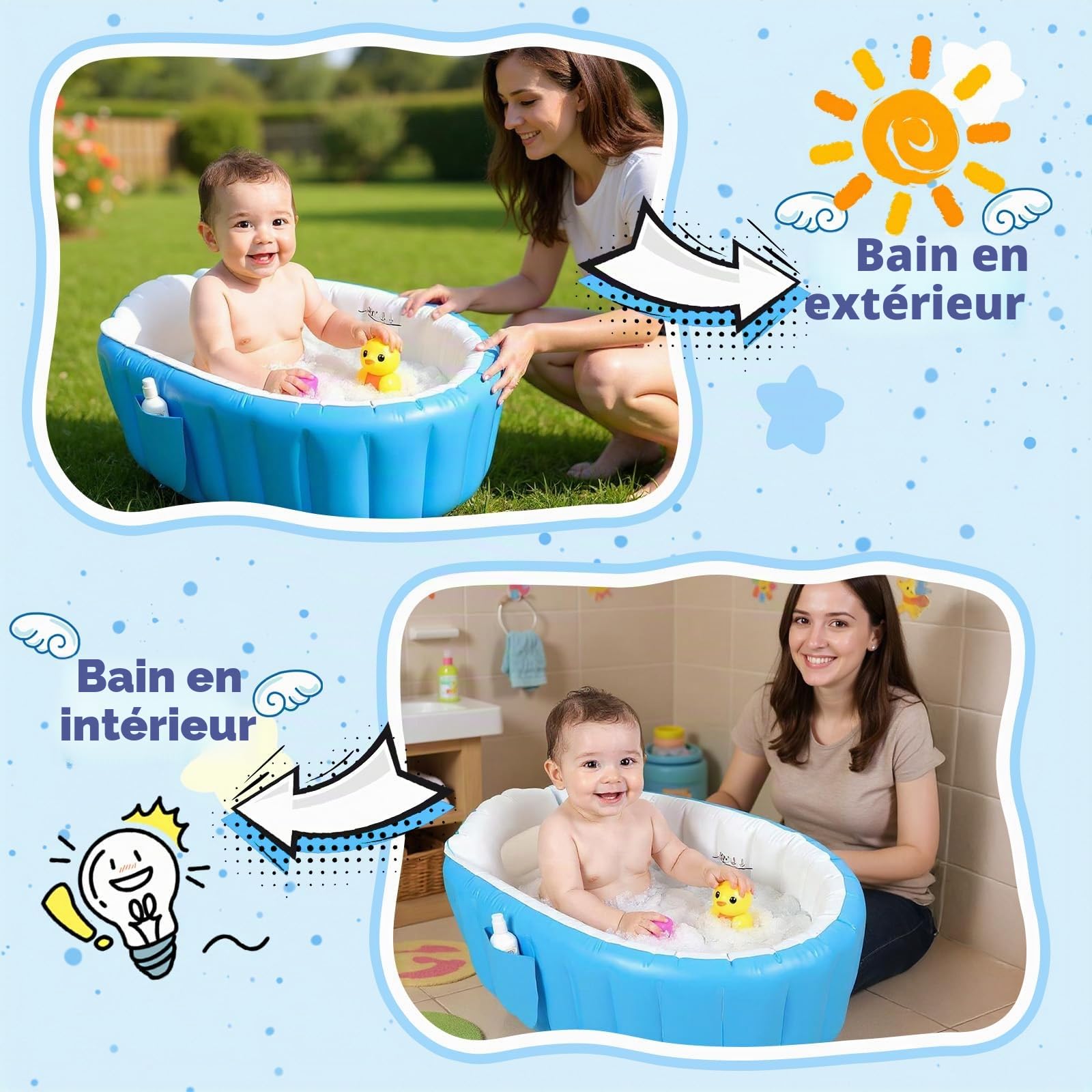 Baignoire Gonflable pour Bébé Portable avec Pompe à Air Mini Piscine Nouveau-né