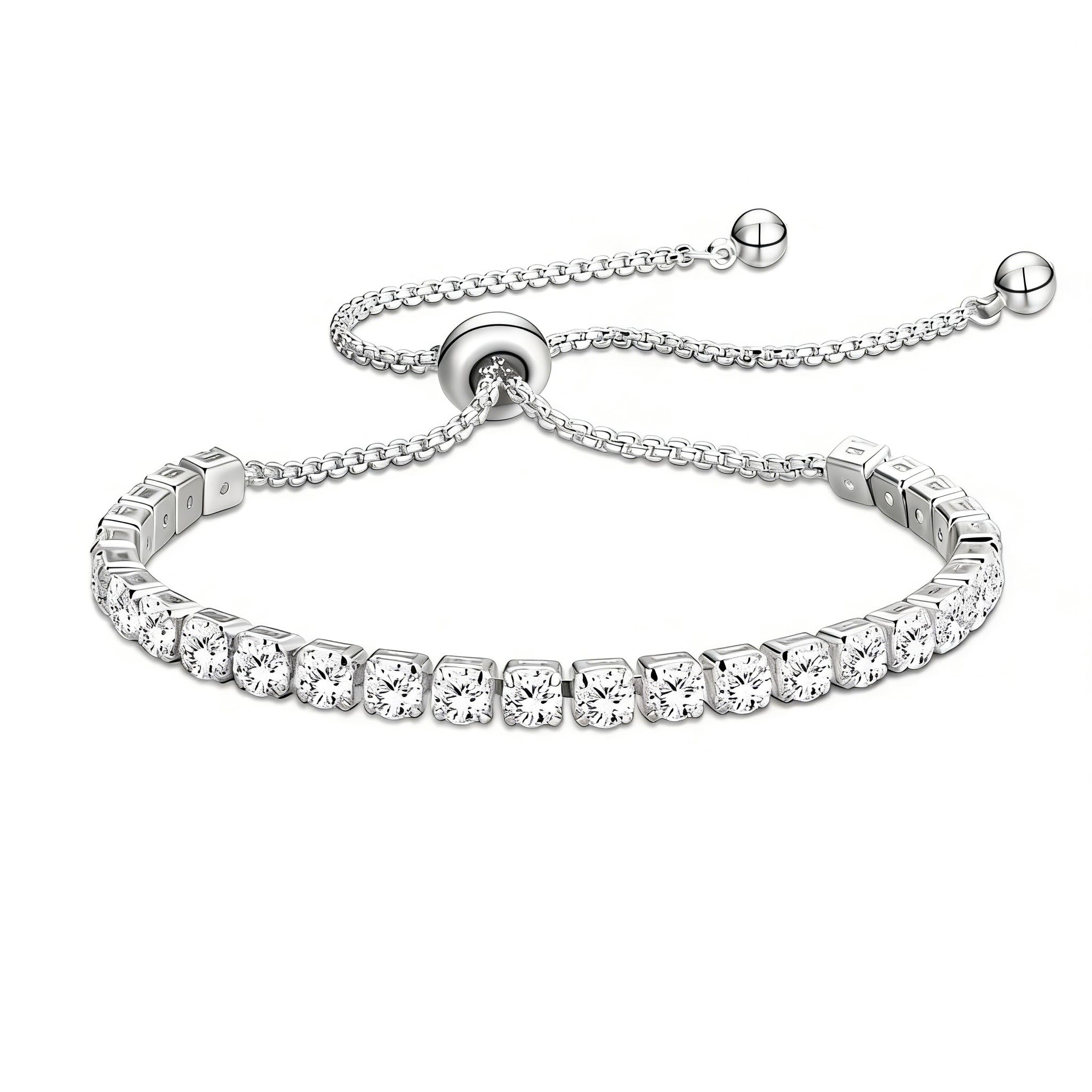 Silver Bracelet for Womens Silver Tennis Birthstone Dainty Crystal Zirconia Bracelets Birthday Christmas Valentine's Day Jewellery Gift for Mum Sisters Girlfriend