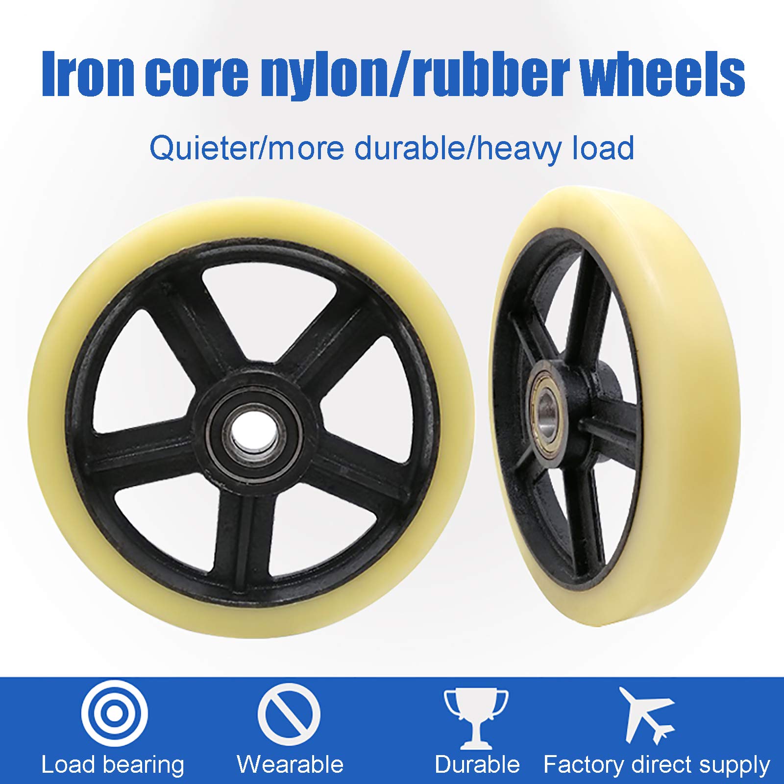 Rueda de Repuesto para Silla de Ruedas, Ruedas de Goma de Poliuretano de Nailon Resistente, Piezas de Repuesto con Cubo de Rueda de Metal para Ruedas de Carro de Empuje/24Cm/10In