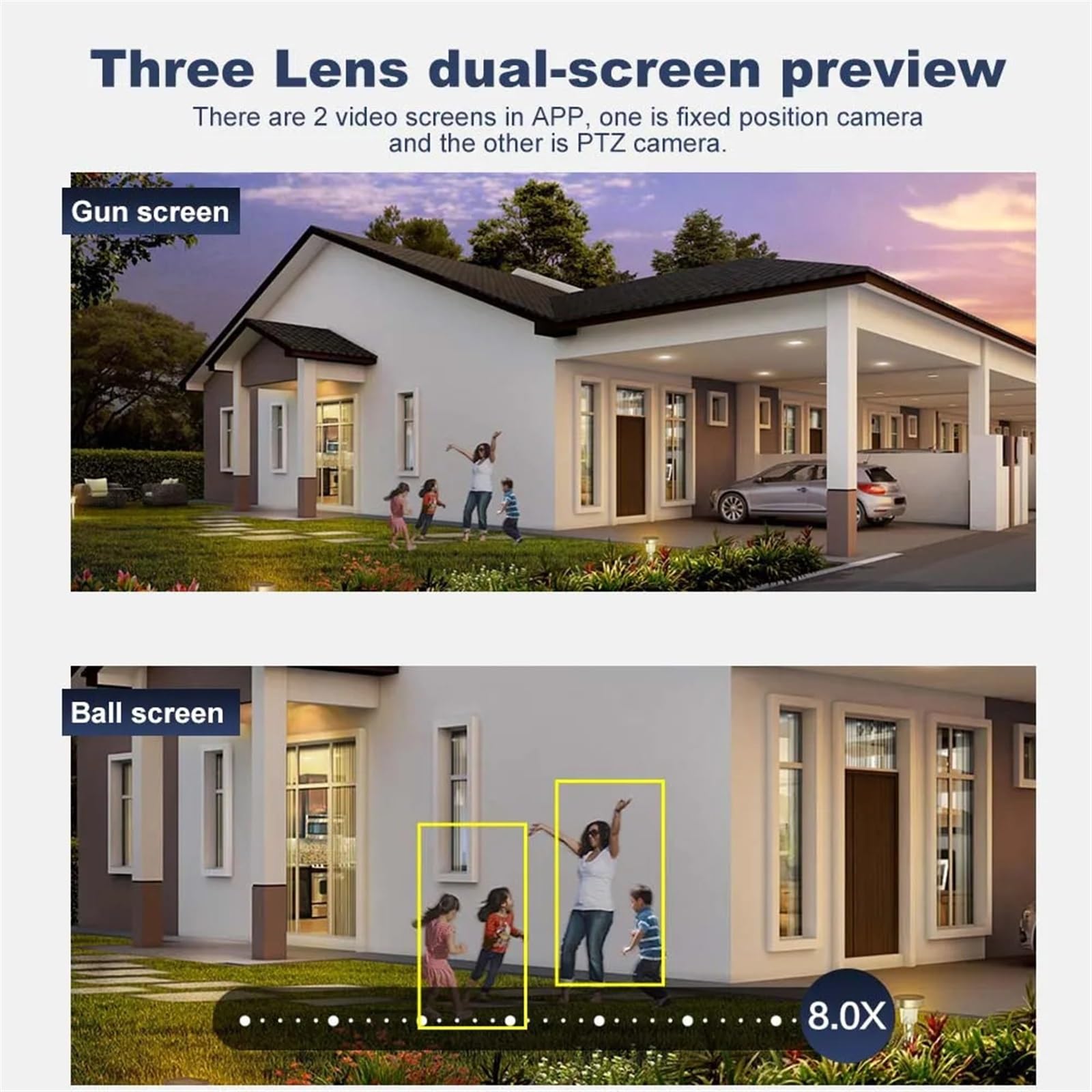 Telecamera di Sorveglianza, Telecamera IP 9MP 4K esterna Zoom 8X Tre lenti Monitoraggio automatico di sorveglianza Protezione sicurezza Telecamere CCTV PTZ