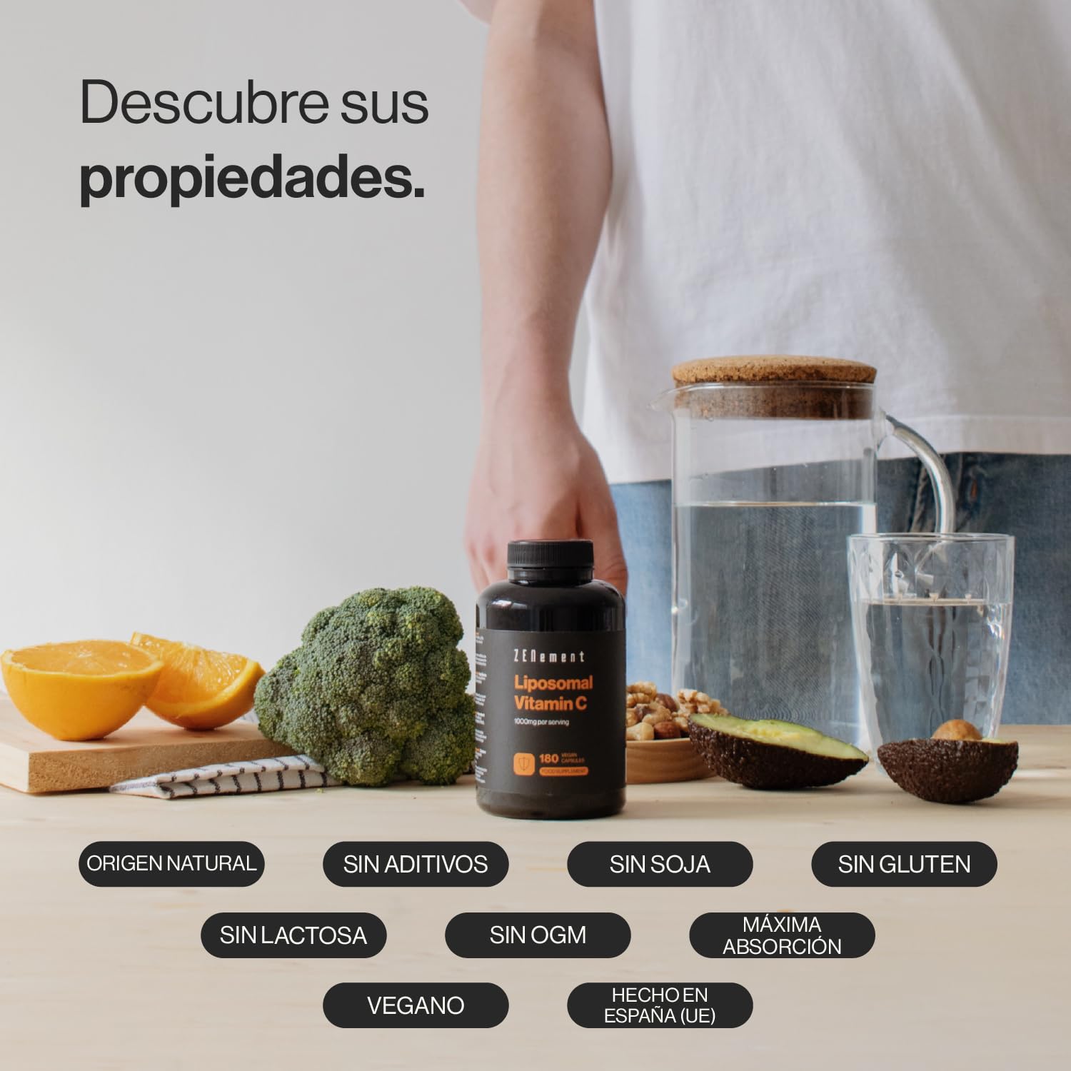 Vitamina C Liposomal 1000 mg por dosis, 180 Cápsulas | Suministro 3 Meses de Vitamina C Pura | Contribuye al Funcionamiento Normal del Sistema Inmunológico | Zenement