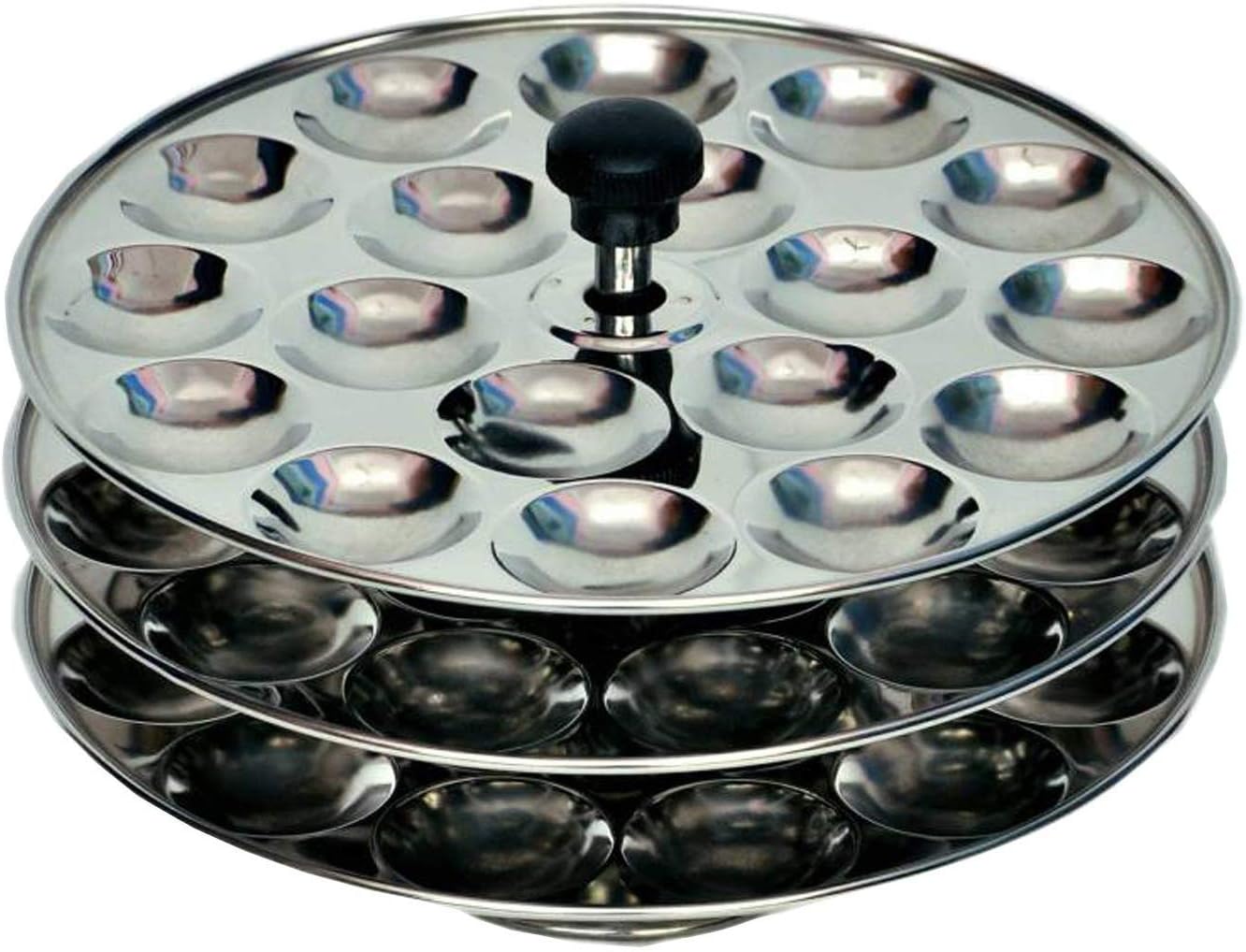 Dharam Paul Traders Stainless Steel Mini Idli Maker Stand | Podi idli Steamer with 3 Plates and 36 Cavities.12 Cavities in 1 Plate.