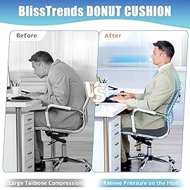 BlissTrends Donut Pillow Seat Cushion, Donut Chair Cushions for Postpartum Pregnancy & Hemorrhoids, Tailbone Pain Relief Cushion, Memory Foam Lifting Cushions for Office & Home Chairs (Grey, X-Large)