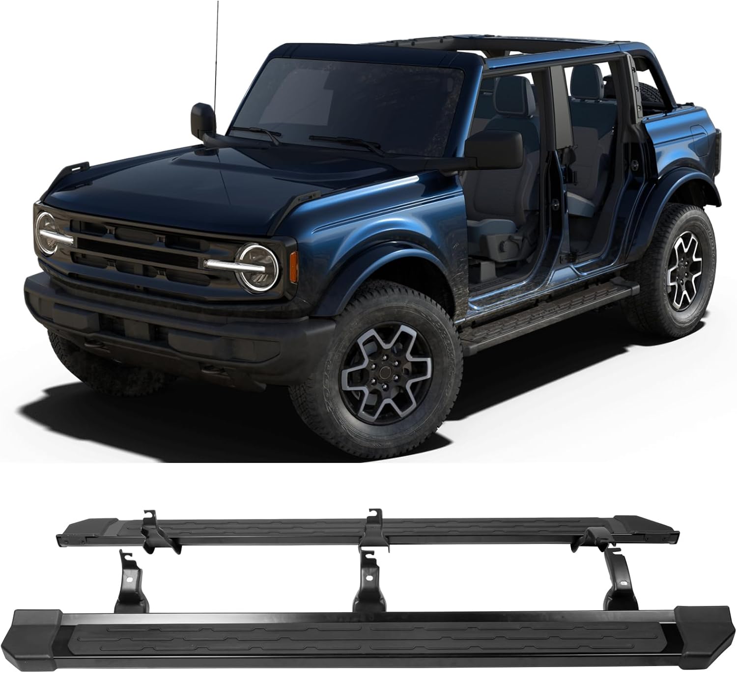 IKON MOTORSPORTS Running Board Compatible with 2021-2026 Ford Bronco, OE Style Aluminum Driver Passenger Side Step Nerf Bars